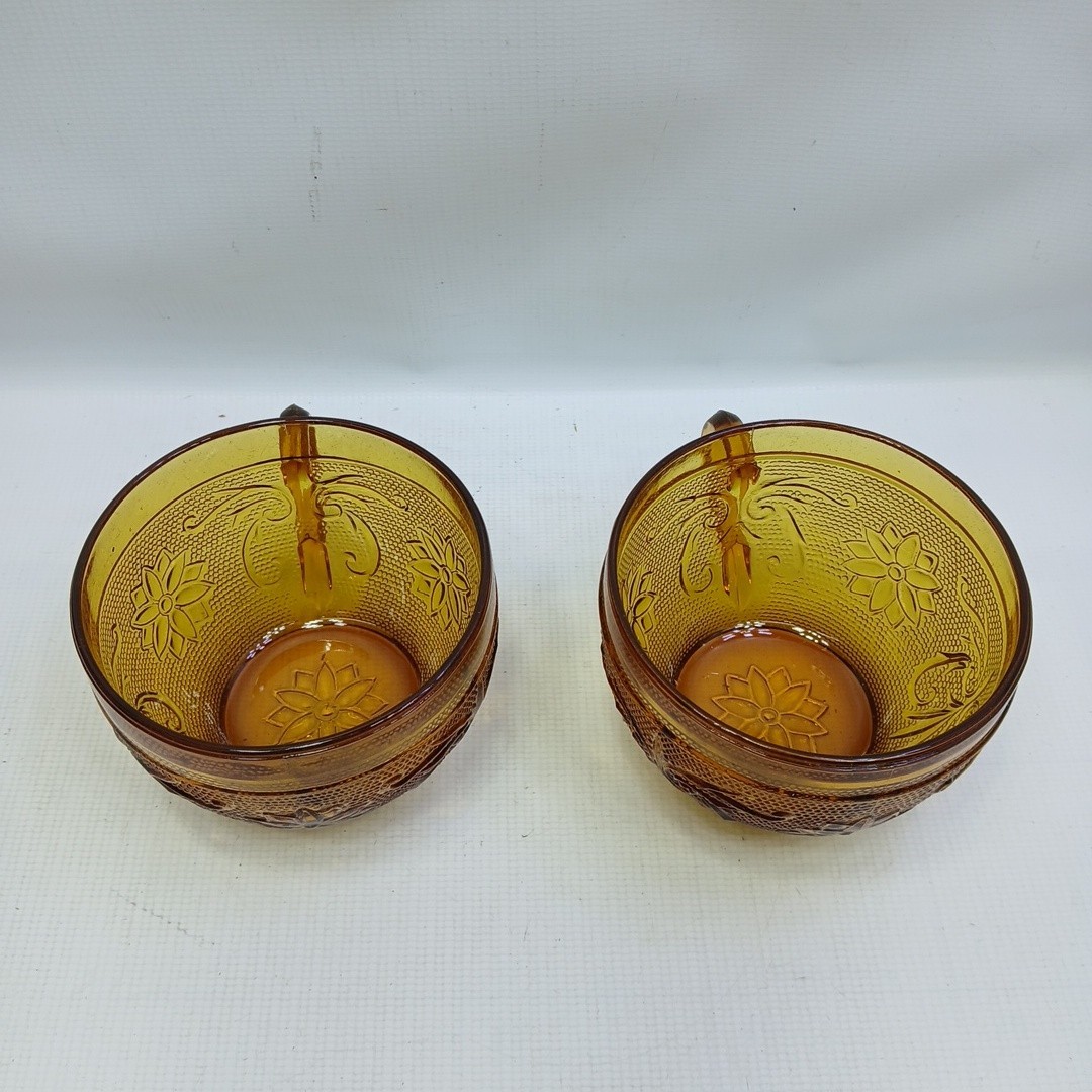 Vintage Indiana Glass AMBER Tiara Sandwich Pattern Lot Of 2 Cups