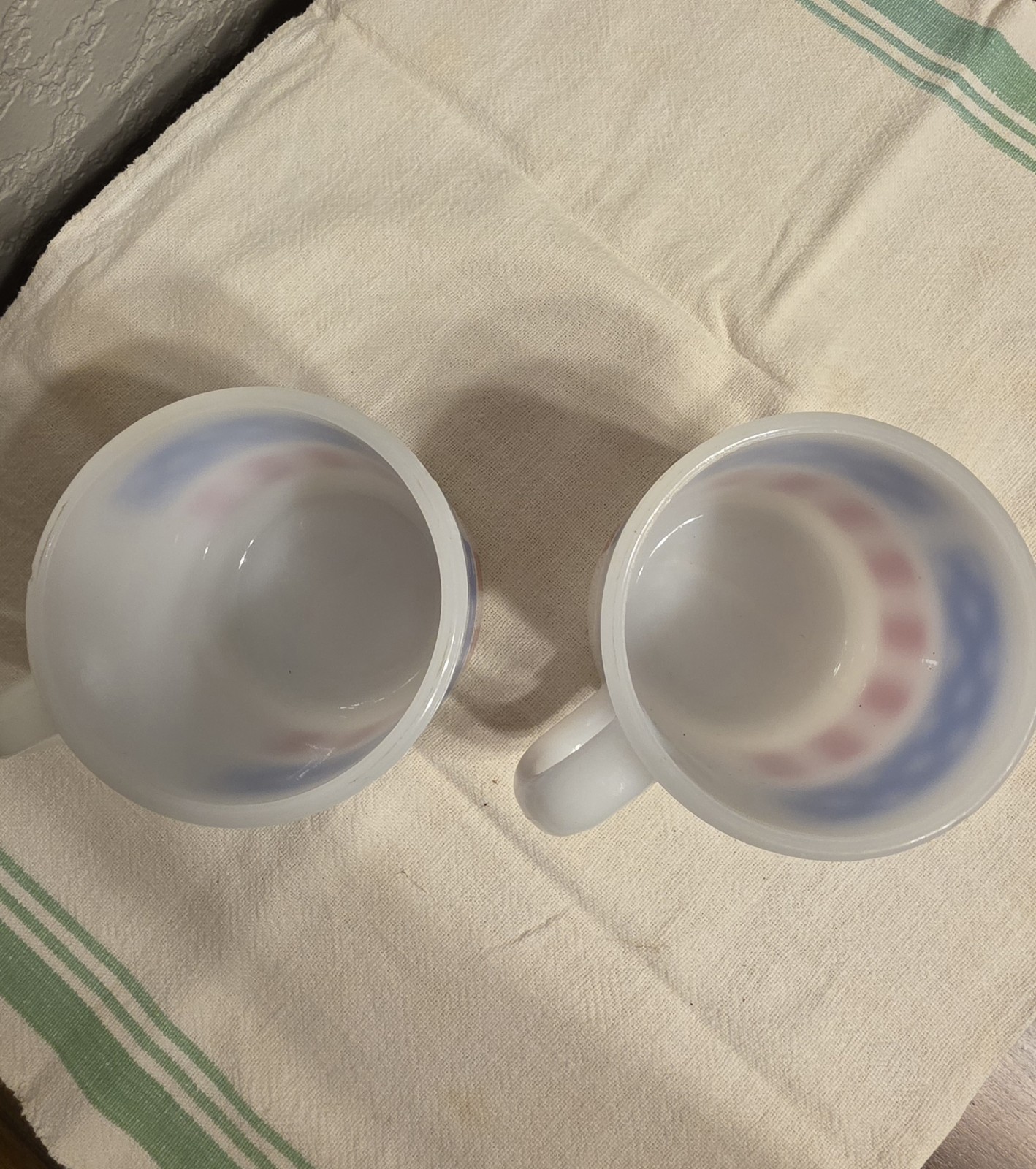 Glasbake Milk Glass American Flag Mugs Quantity 2