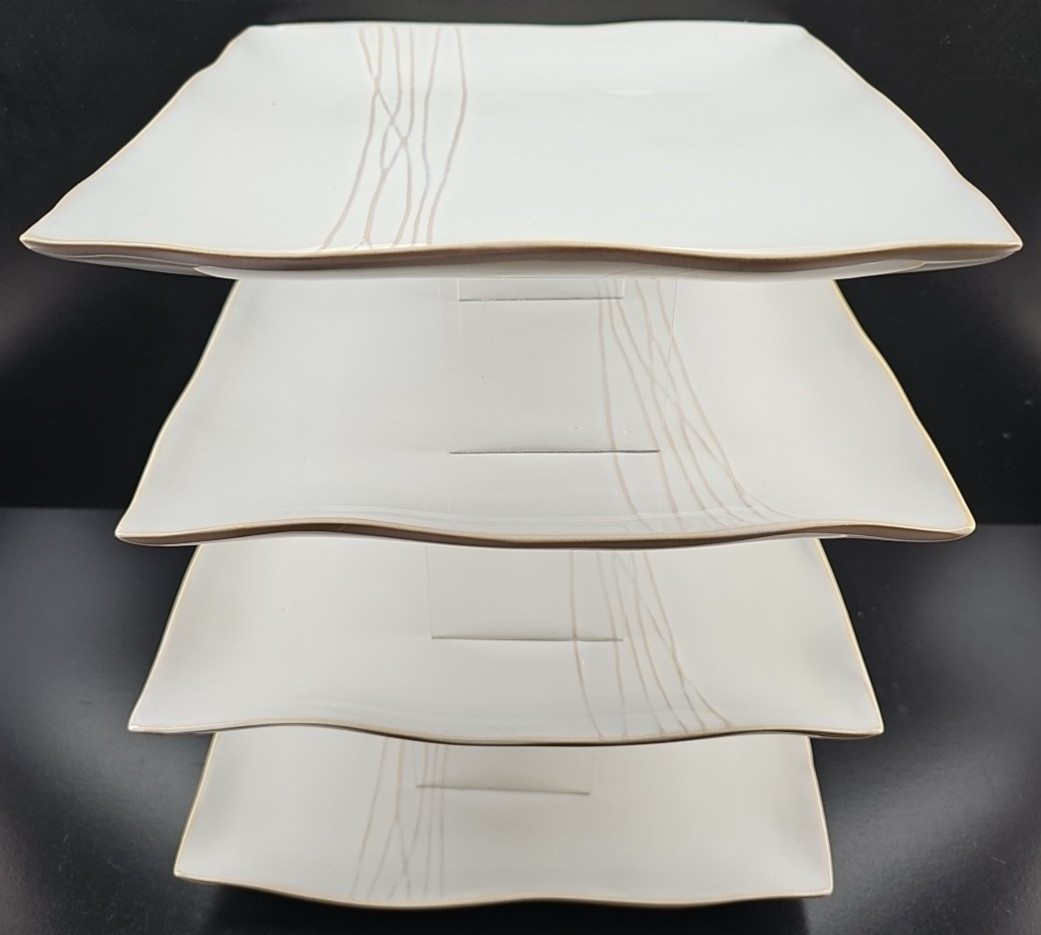 (4) Pier 1 Sakui Dinner Plates Set Square Emboss Elegant Dining Serving Dish Lot