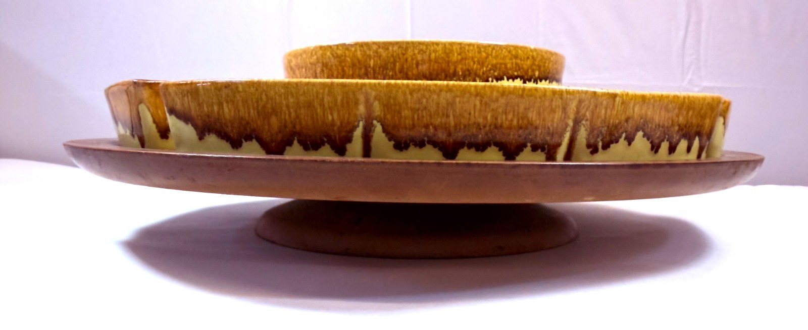Ugly Vintage 1960’s Tomeoni Bros California 6 Piece Lazy Susan Ceramic Pottery