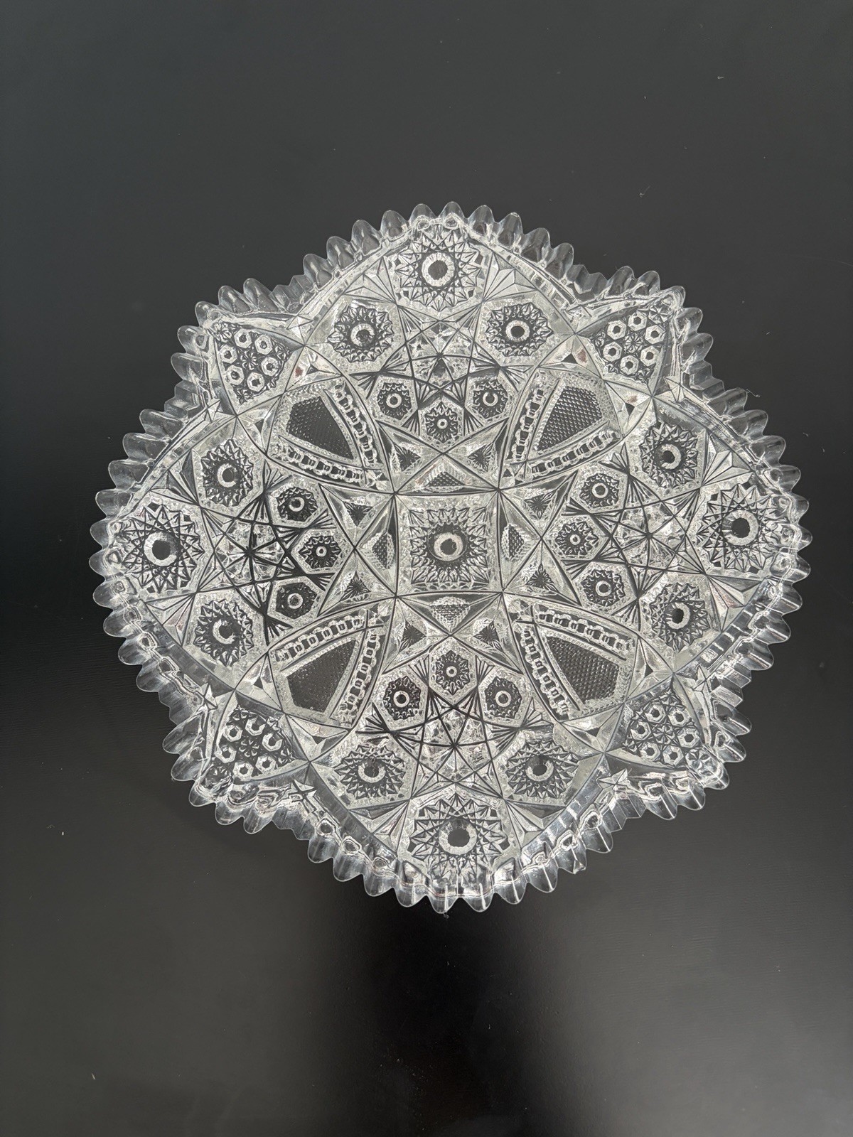 Antique American Brilliant Cut Glass Crystal dessert plates “ Daisy & Button”