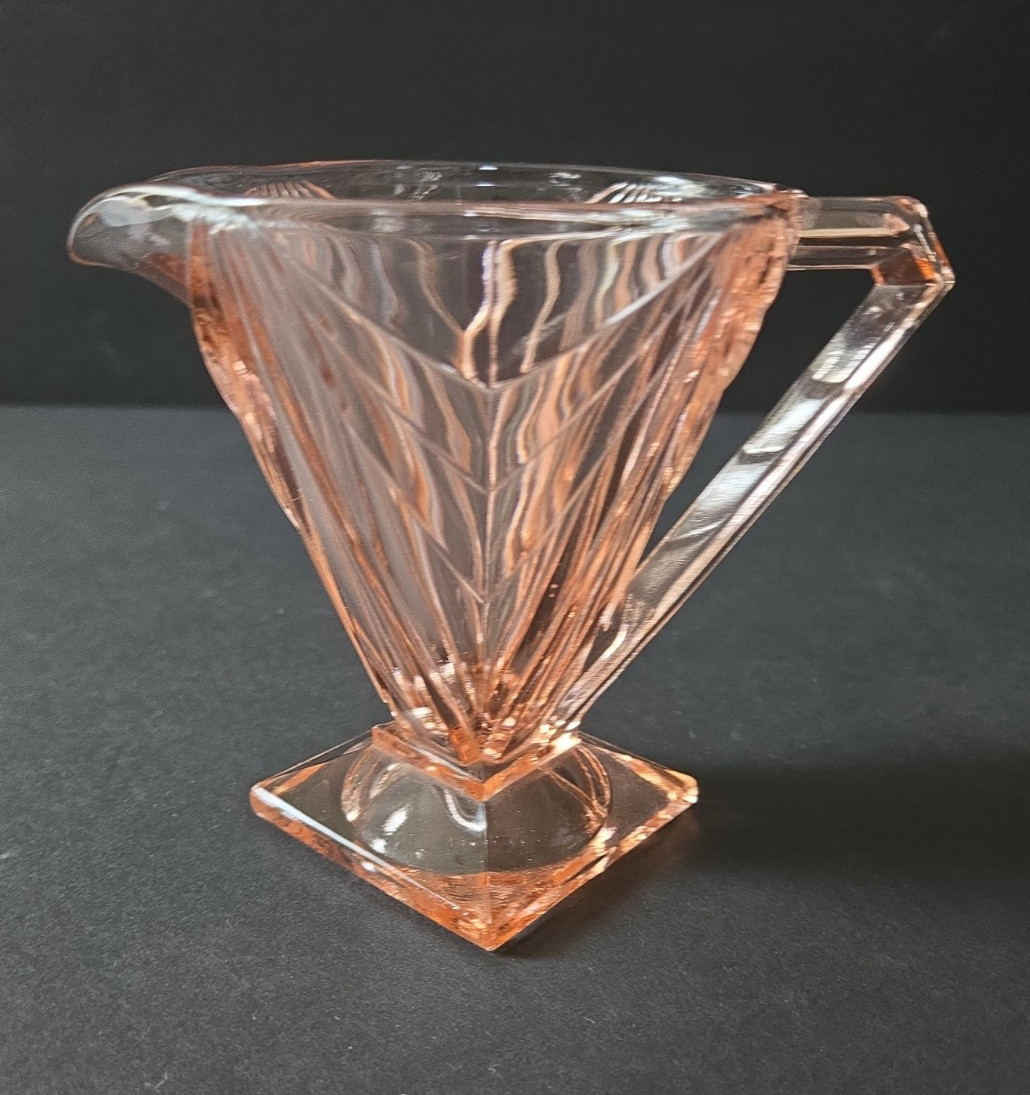 Vtg Indiana Glass Pink Pyramid Creamer and Sugar Bowl Set Art Deco Depression