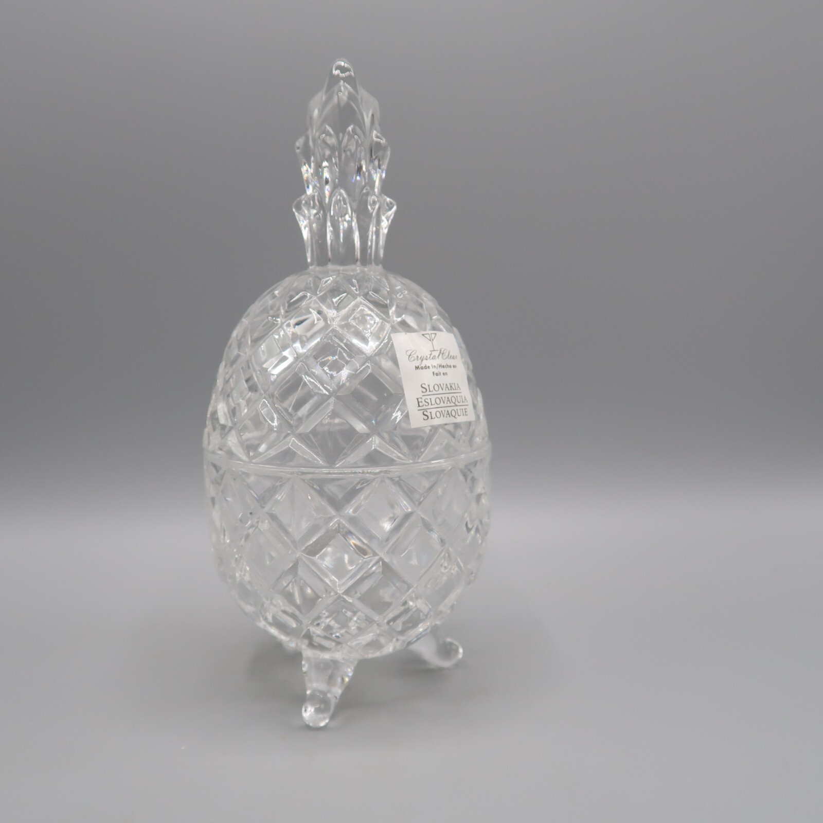 Vintage Pineapple Shape Crystal Clear Glass Footed Covered Candy Dish Slovakia