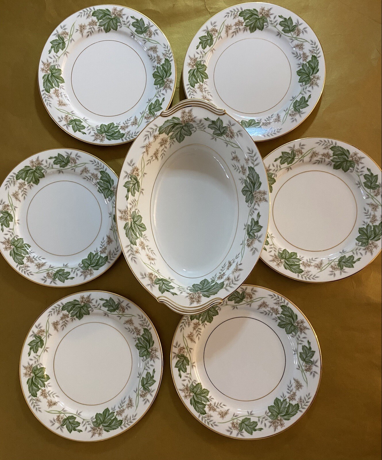 NORITAKE CHINA DAPHNE 5312 VEGETABLE BOWL & 6 SALAD DESERT PLATES VINTAGE SET