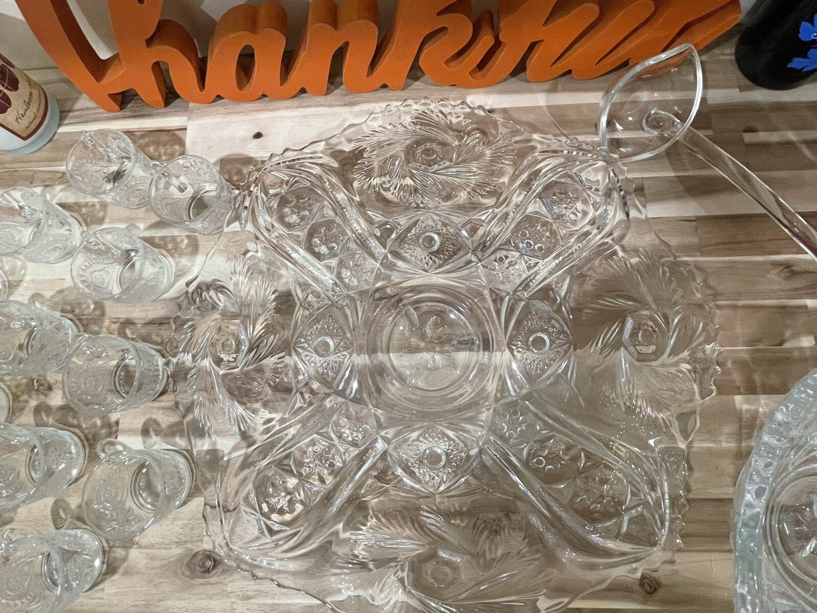 L. E. Smith Glass Galaxy Vintage Fifteen Piece Punch Bowl Set