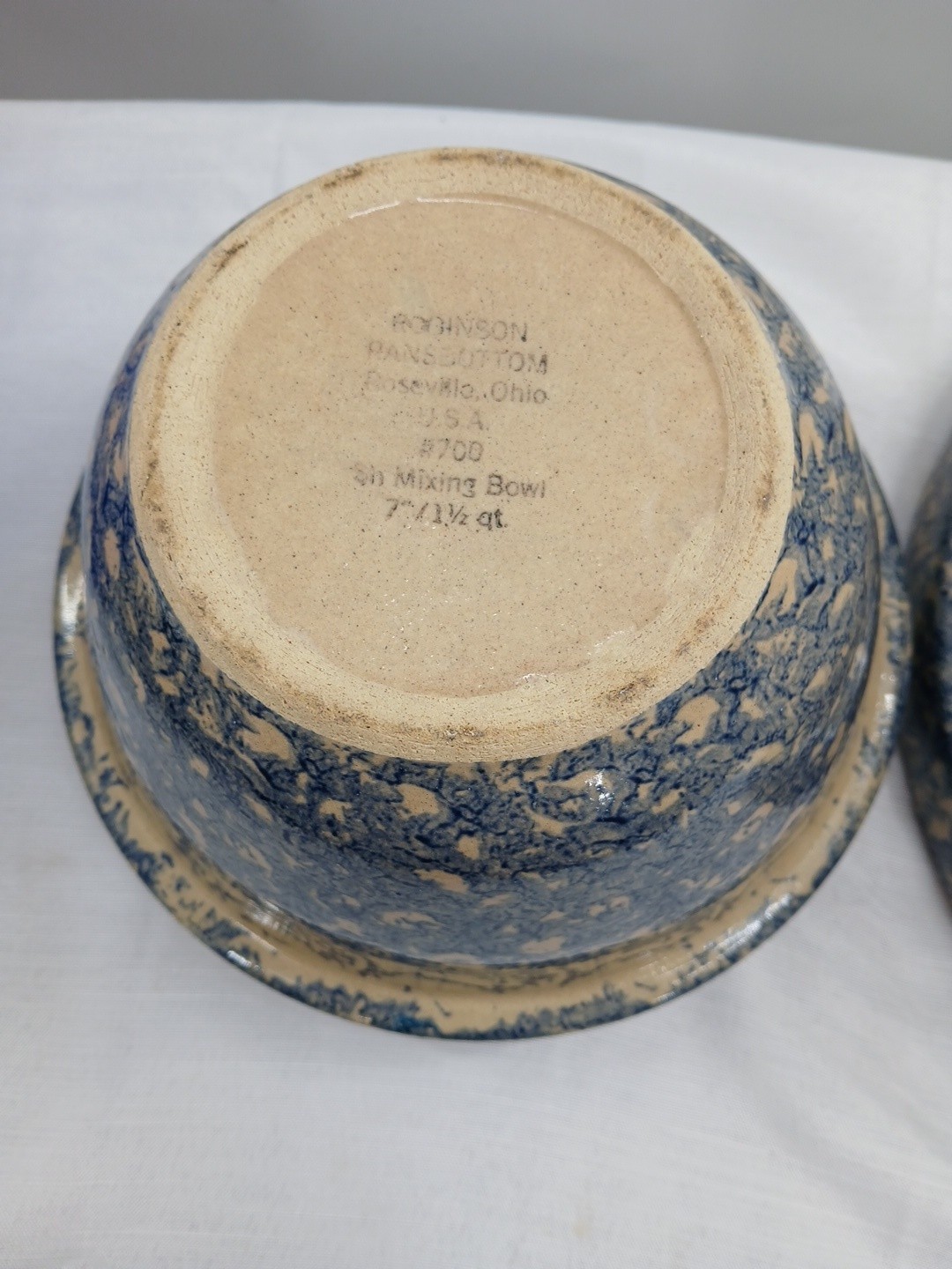 Vintage Robinson Ransbottom Pottery Blue Spongeware Nesting Mixing Bowl Set 2