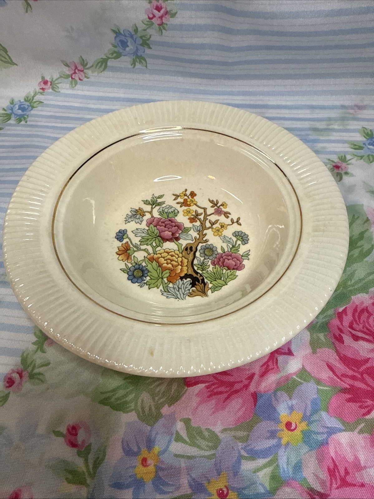 VTG Salem China “Victory” Soup Bowl-Floral Tree Design, 28K Gold,USA