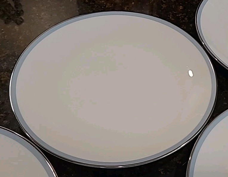 SET (8) Noritake China BLUETONE 8 1/8″ Salad Plates 6379 Japan. Blue, Platinum