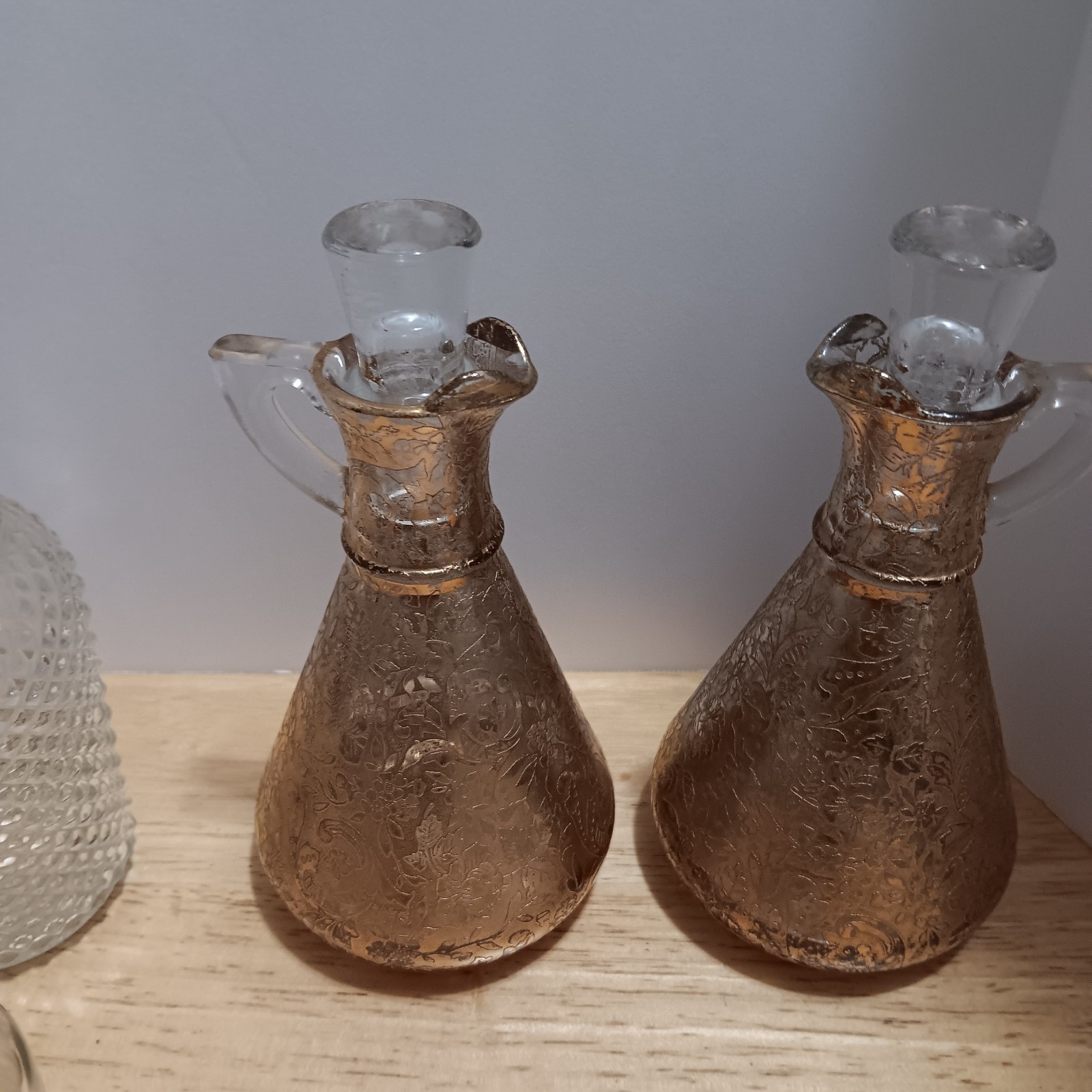 Lot of 9 Vintage Antique Glass Cruets & Decanters with Stoppers Mixed Patterns
