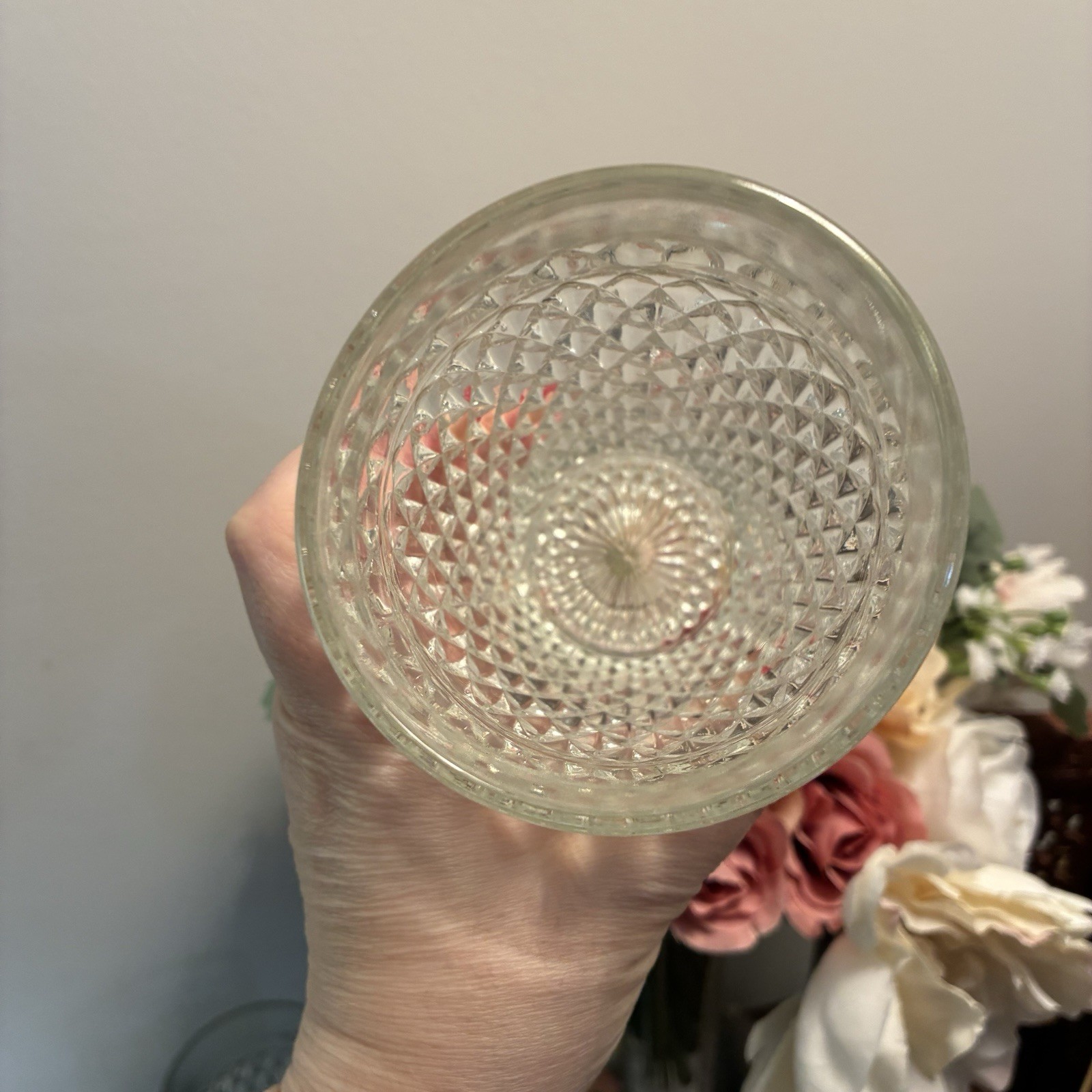 Vintage Indiana Glass Co. Pitcher Clear Diamond Point 52 oz+5 Glasses Water Tea