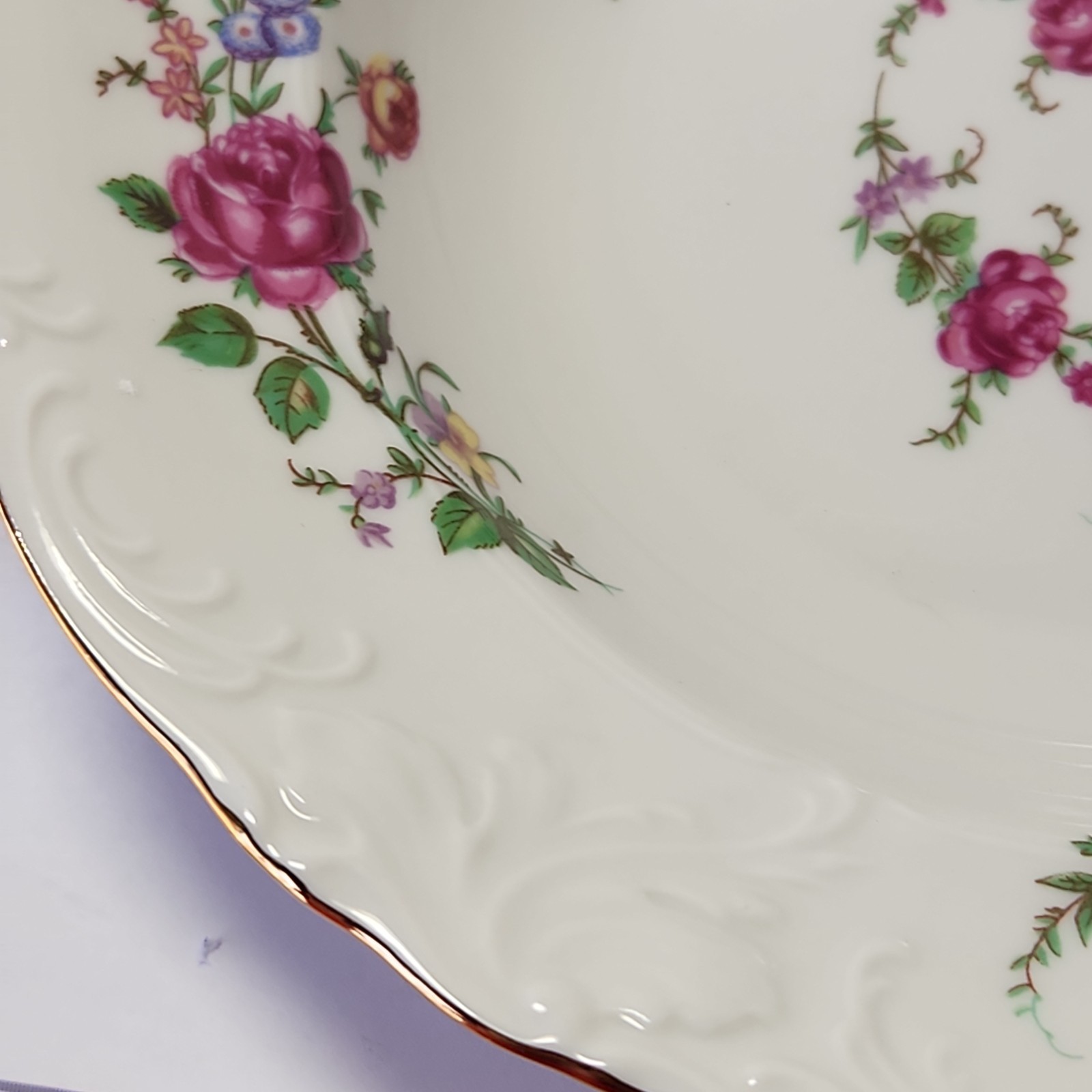 2 Rimmed Soup Bowl Floral Vintage Wawel China, ROSE GARDEN Made In Poland 8 1/8″