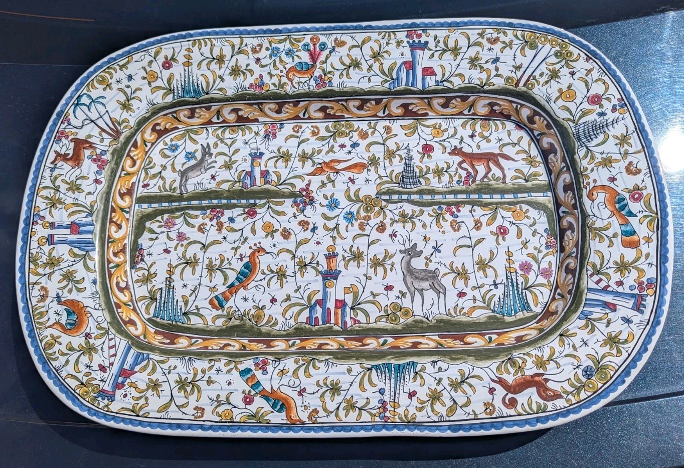 Estrela de Conimbriga Portugal Hand Painted Hanging Tray XVII C. Teresa 19 1/4″