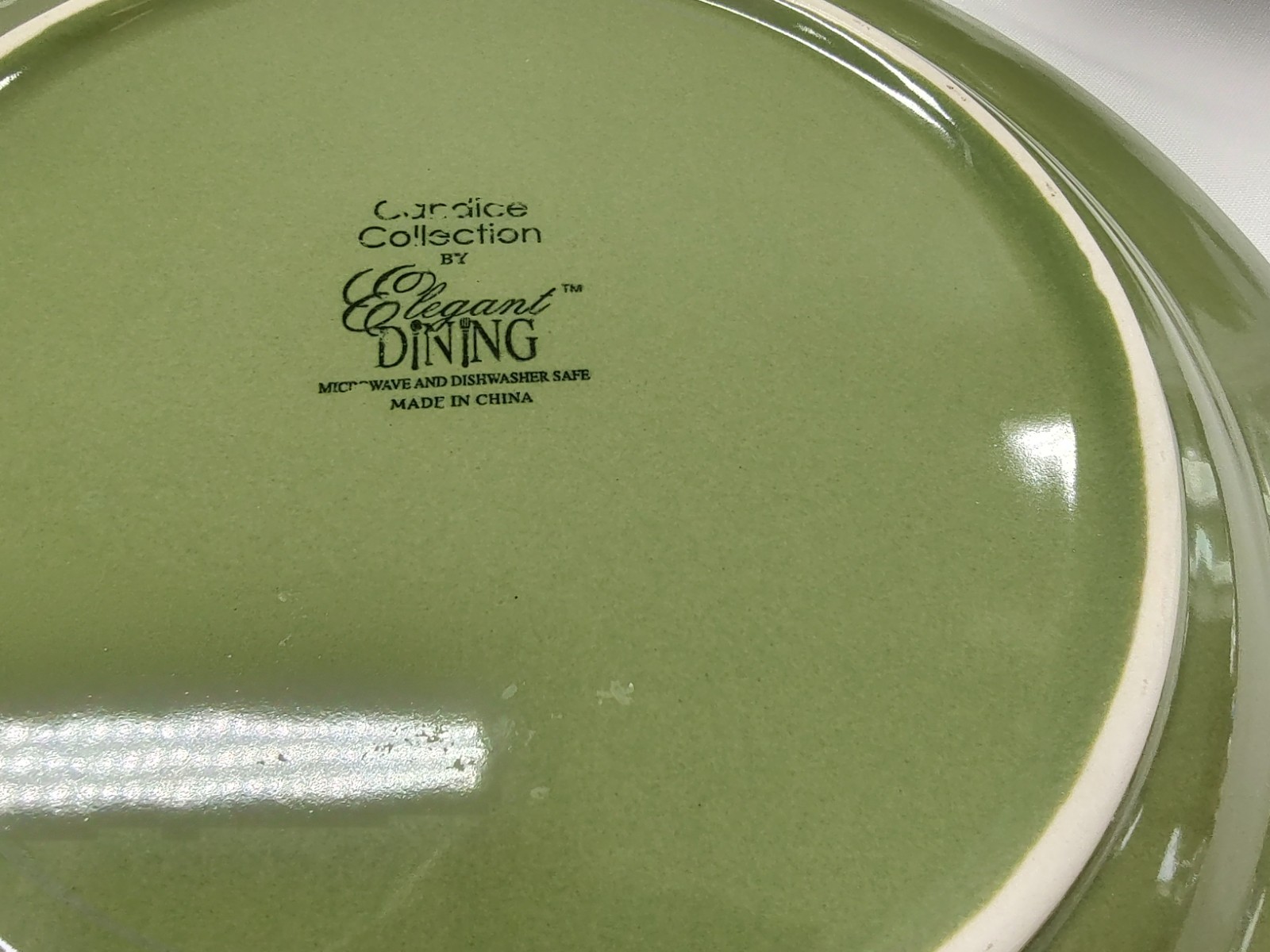 Candice Collection Dinner Plates Elegant Dining Avocado Green Embossed Lot of 4