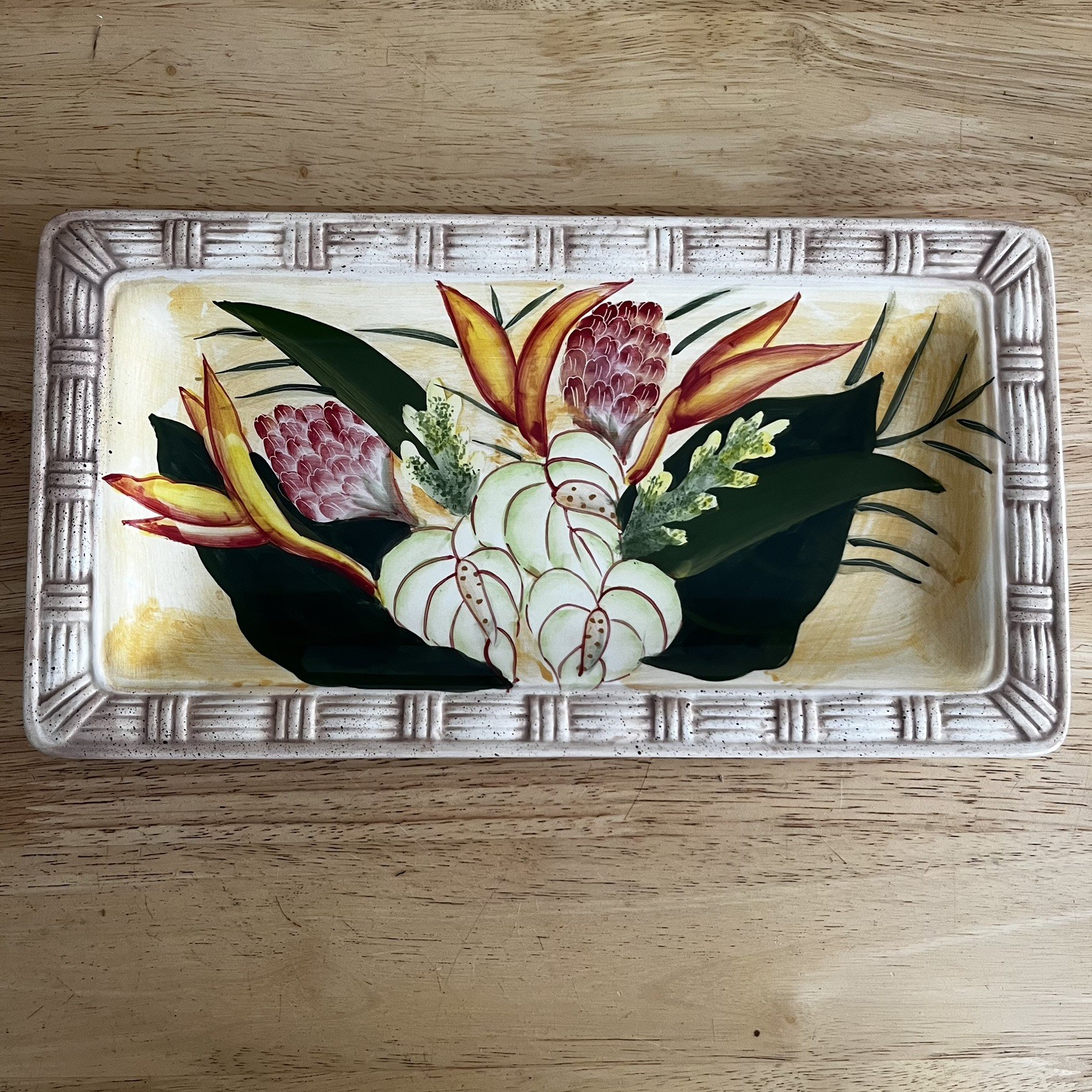 Jayson Imports Bird of Paradise Tropical Floral Ceramic Serving Platter Tray