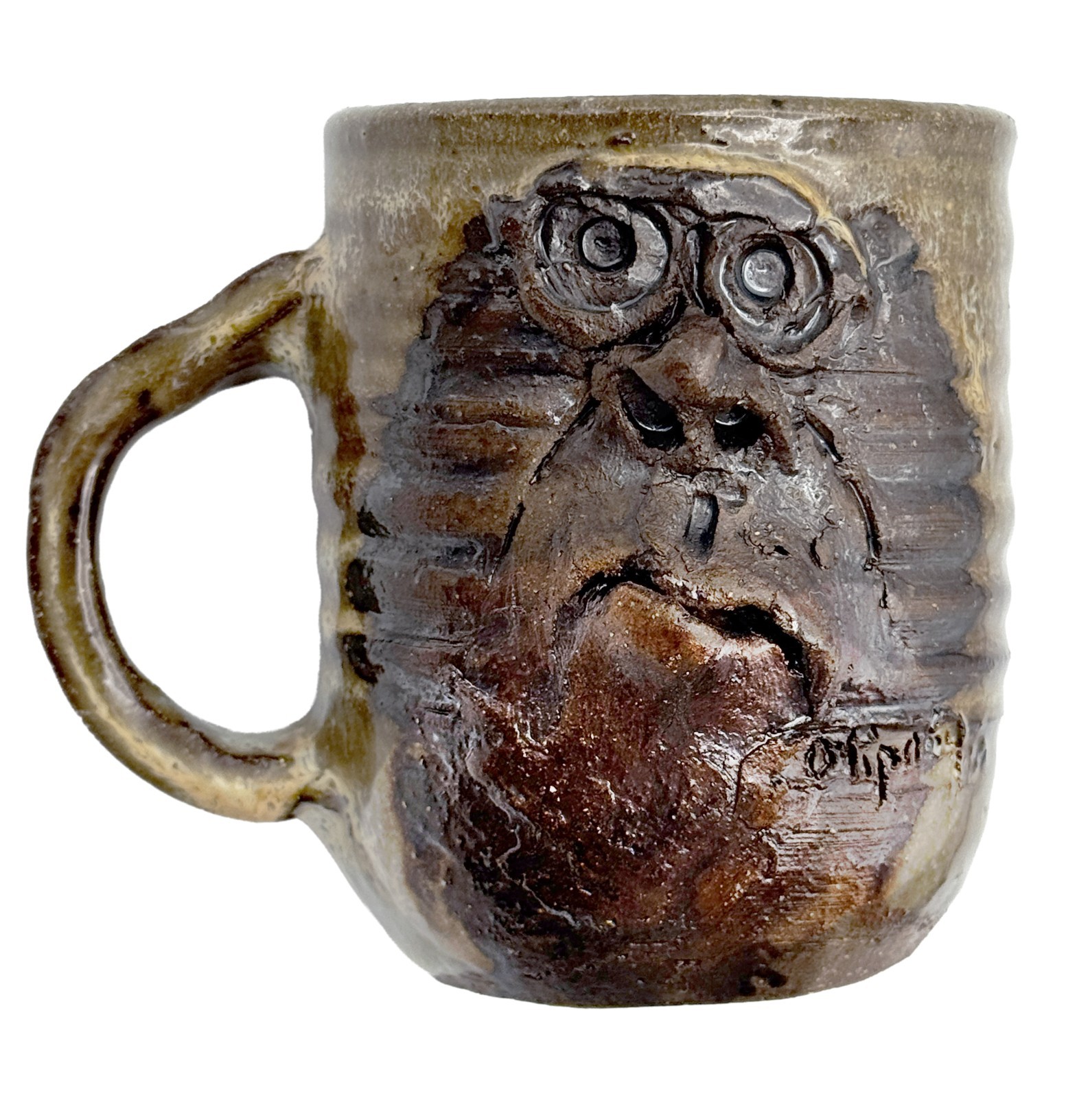 Studio Pottery Mug Weird Face, Gorilla?, Funny, Ugly, Creepy, Handmade Vintage