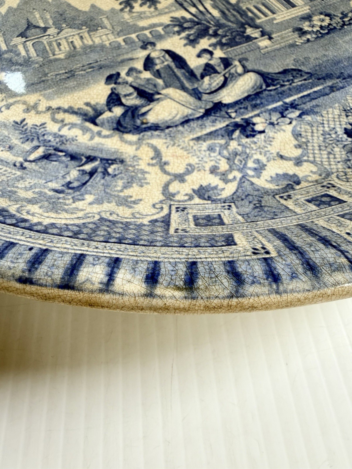Antique Ironstone RA Kidston Verreville SYRIAN Blue Transfer Platter Rice Dish