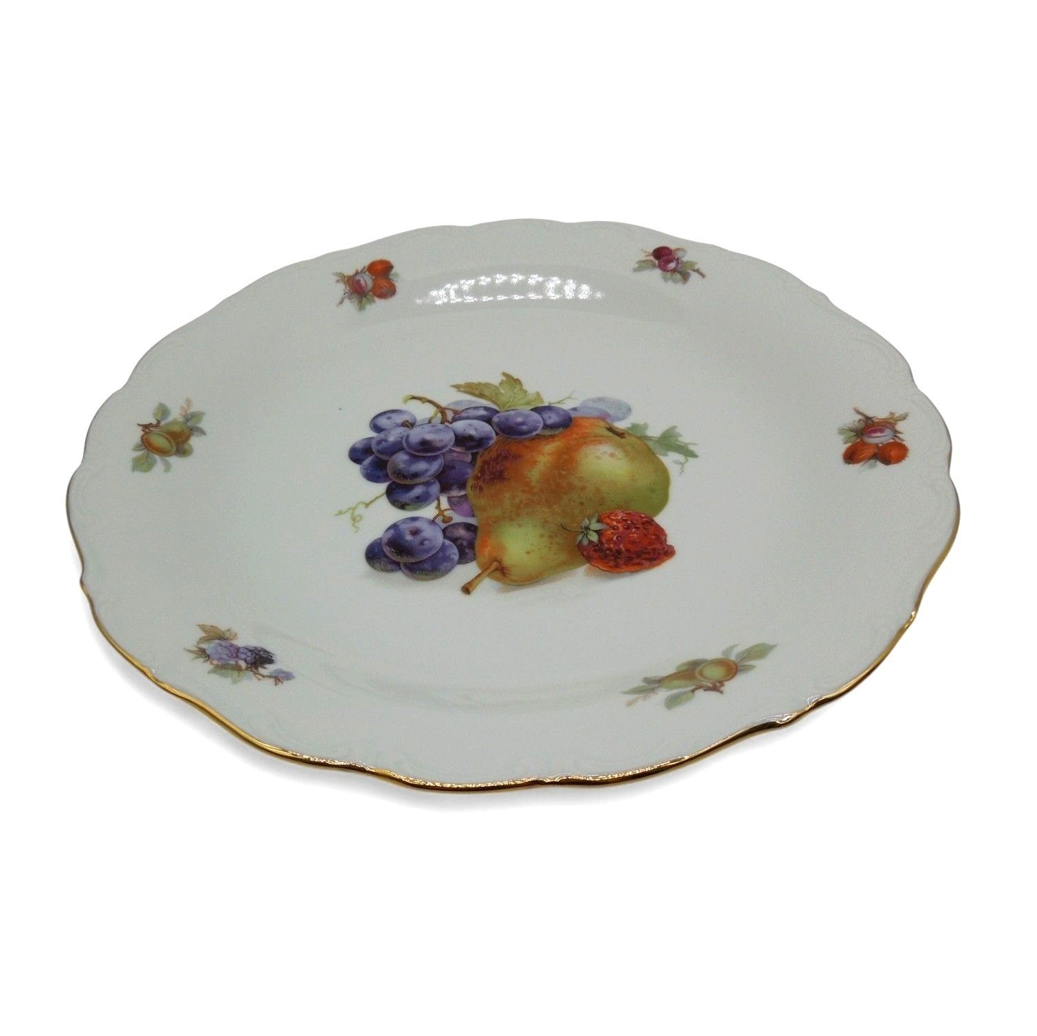 Vintage Schumann Bavaria Germany Fruit Plate Gold Trim Decorative Platter 12″