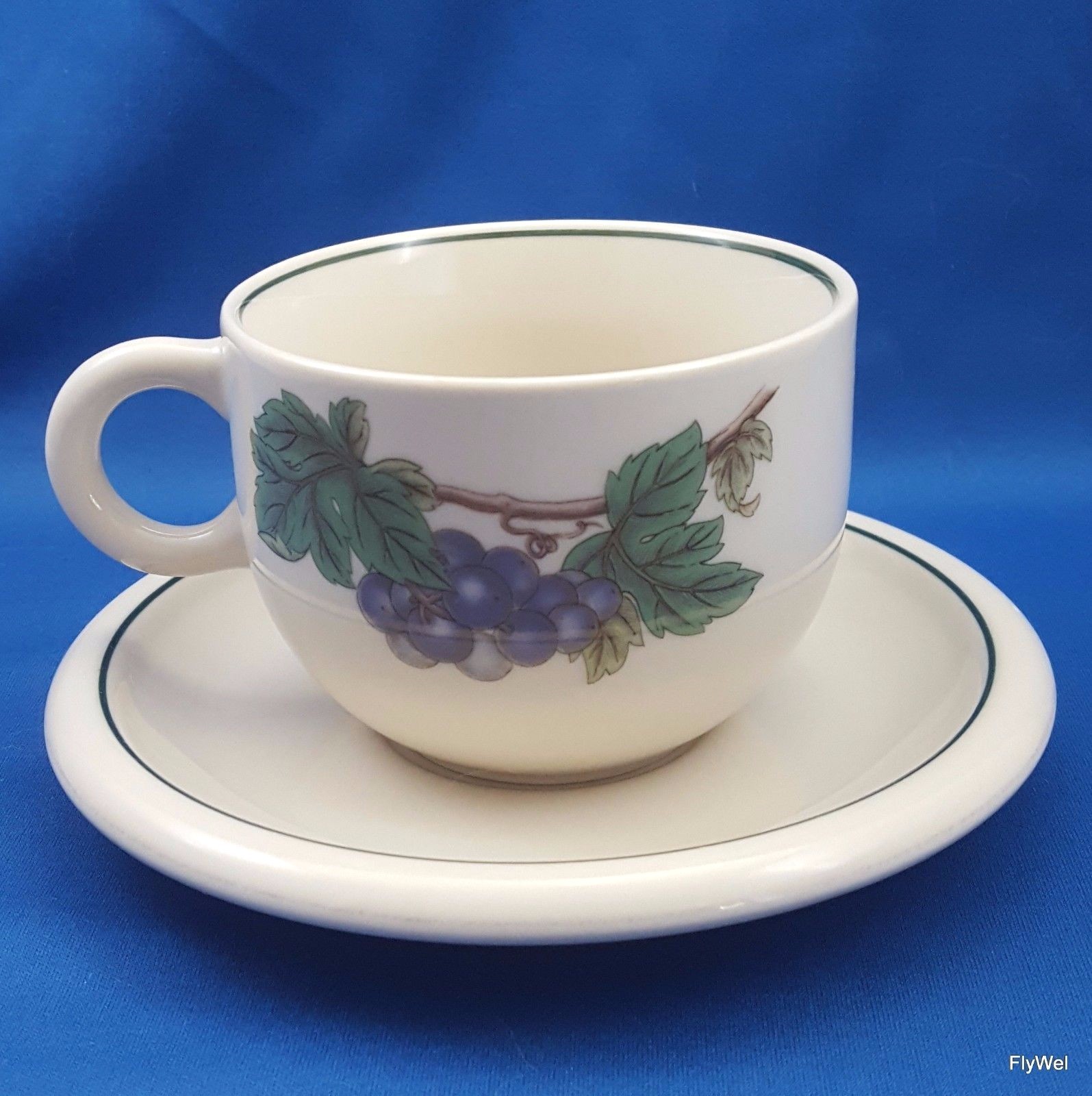 Noritake Epoch Wholesome Cup and Saucer 8 Oz Cream Stoneware Fruit and Leaves