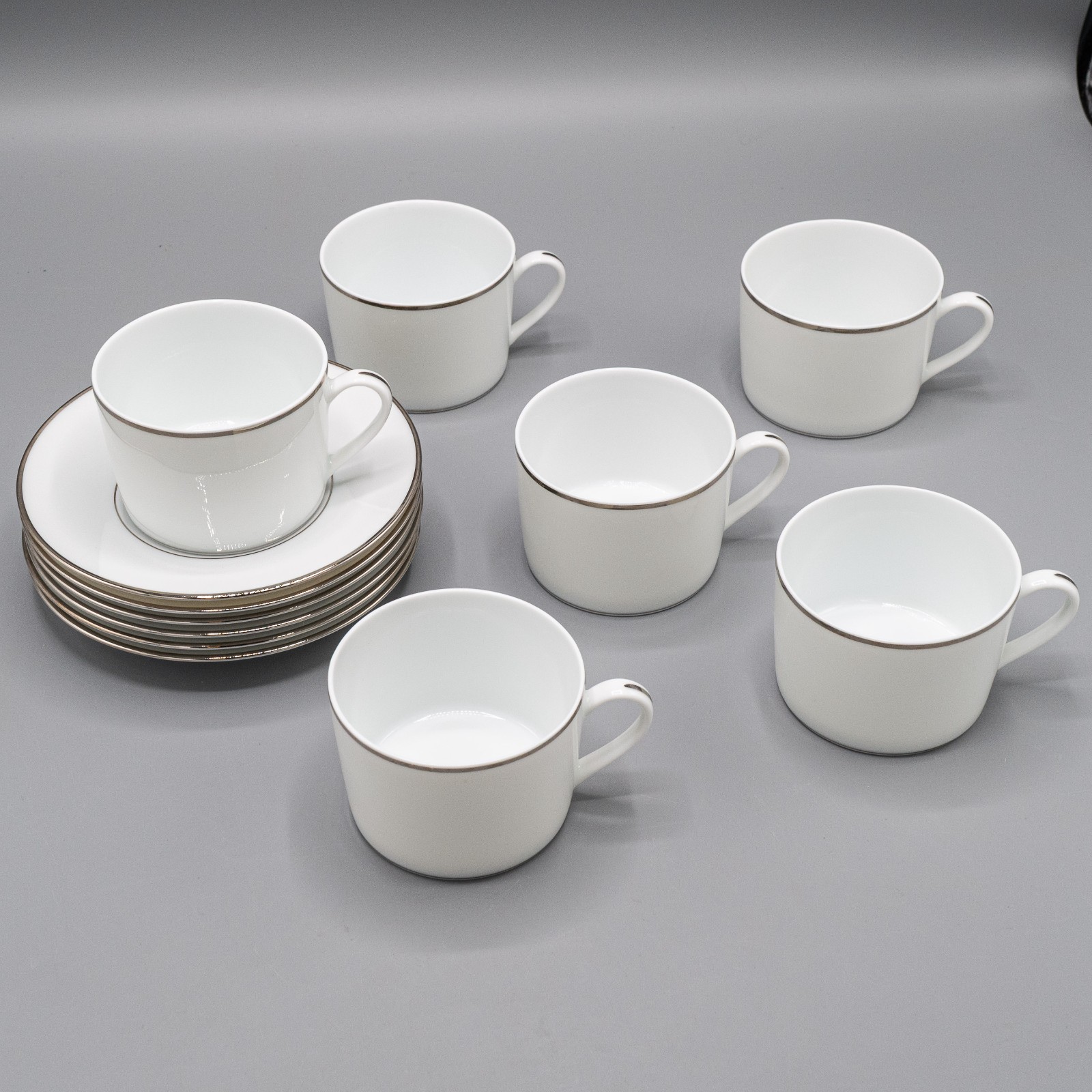 Bernardaud Limoges Cristal Flat Cup & Saucers Set of 6 – FREE USA SHIPPING
