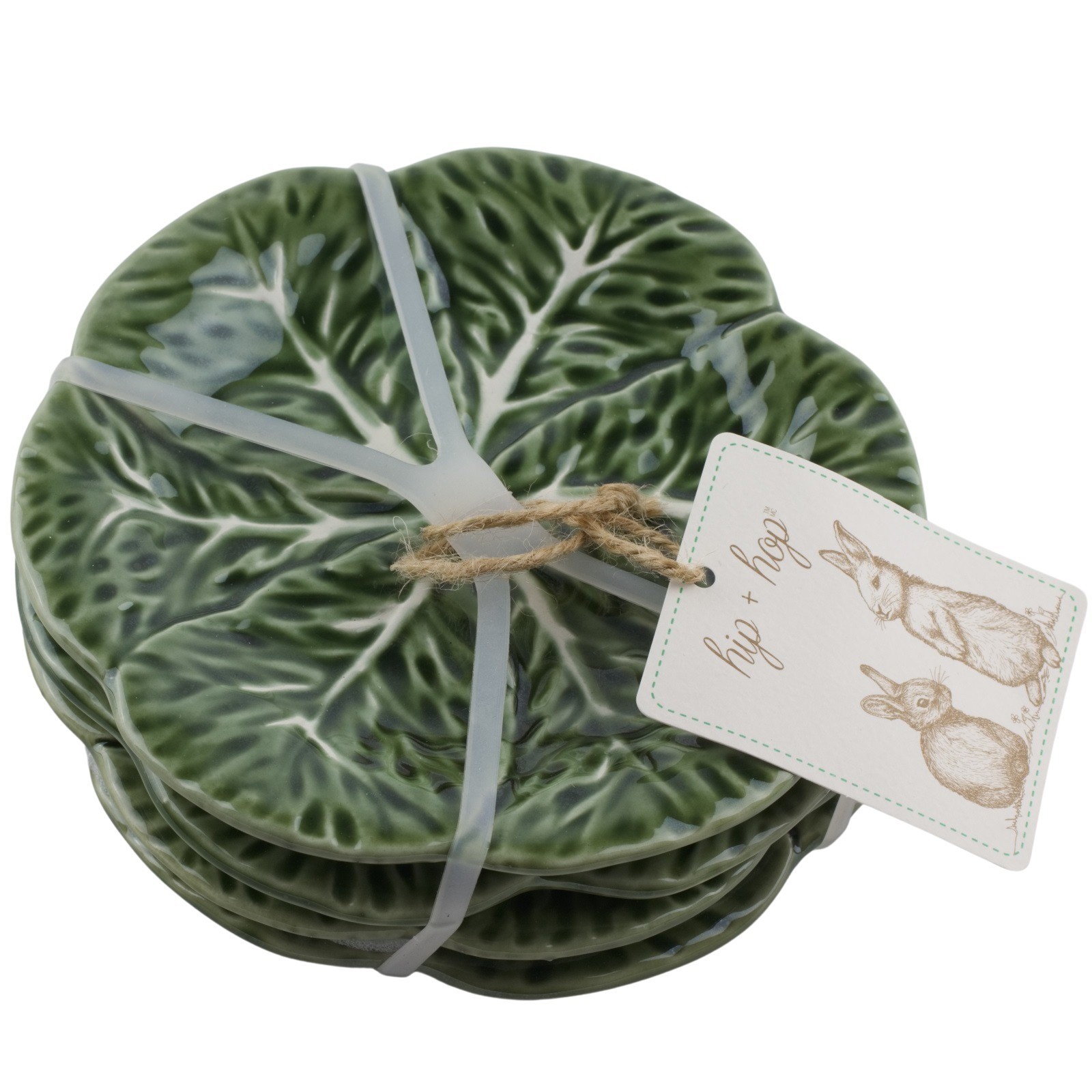 Hip & Hop Cabbage Leaf Lettuce Green Appetizer Side Cake Plates Set 4