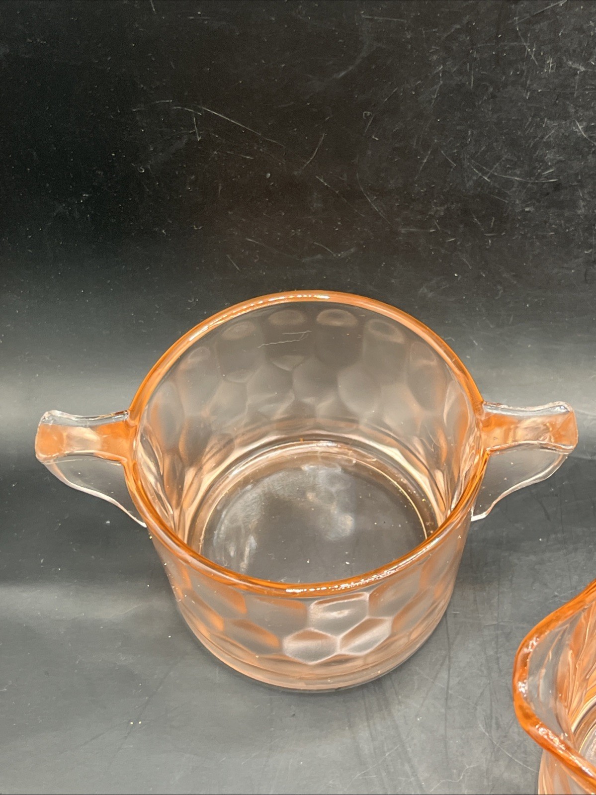 Jeannette Glass Hex Honeycomb Pink Depression Sugar Creamer Tea Grandmillenial