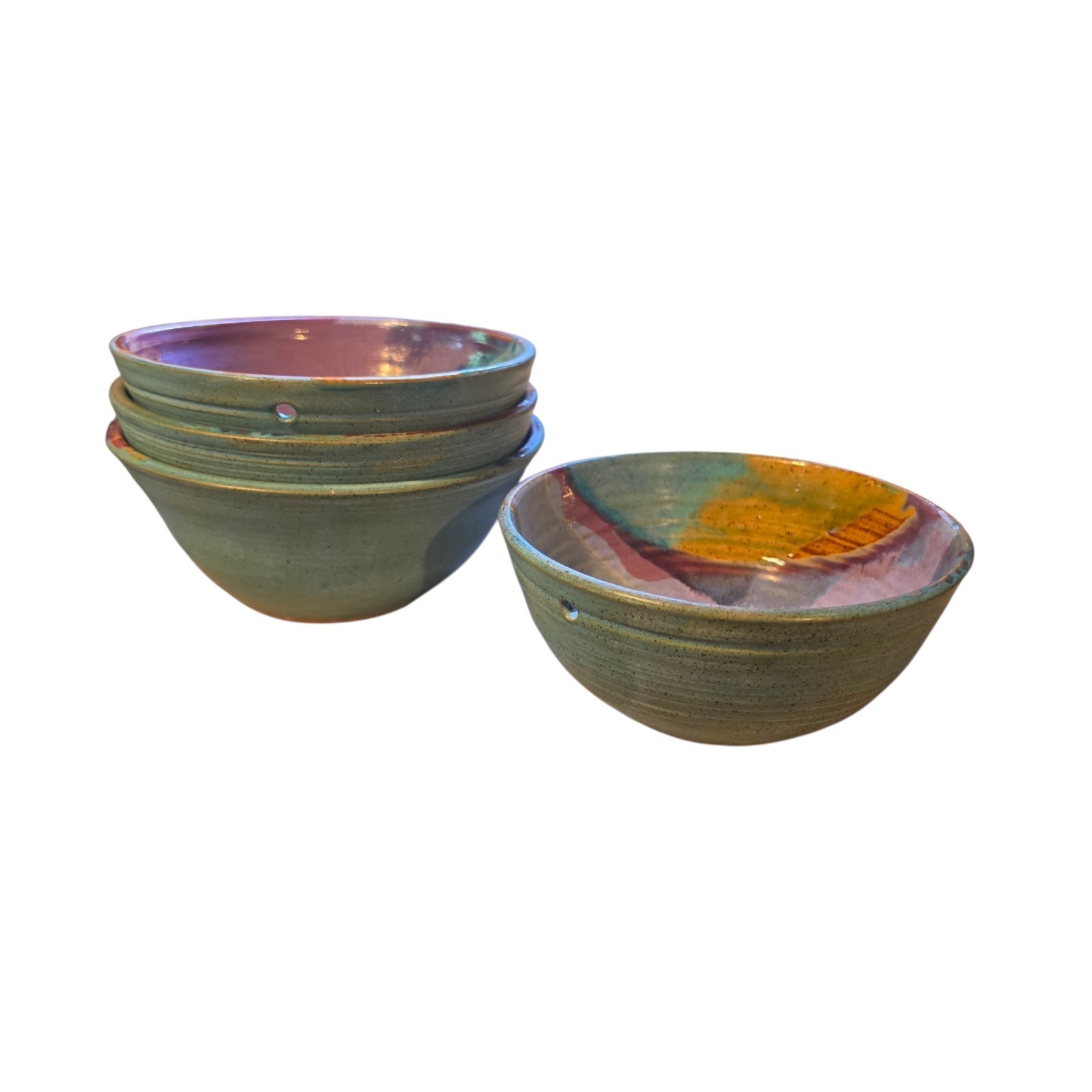 Set 4 Signed Joel Edwards Attributed Studio Pottery Bowls Abstract Glaze 7.25″