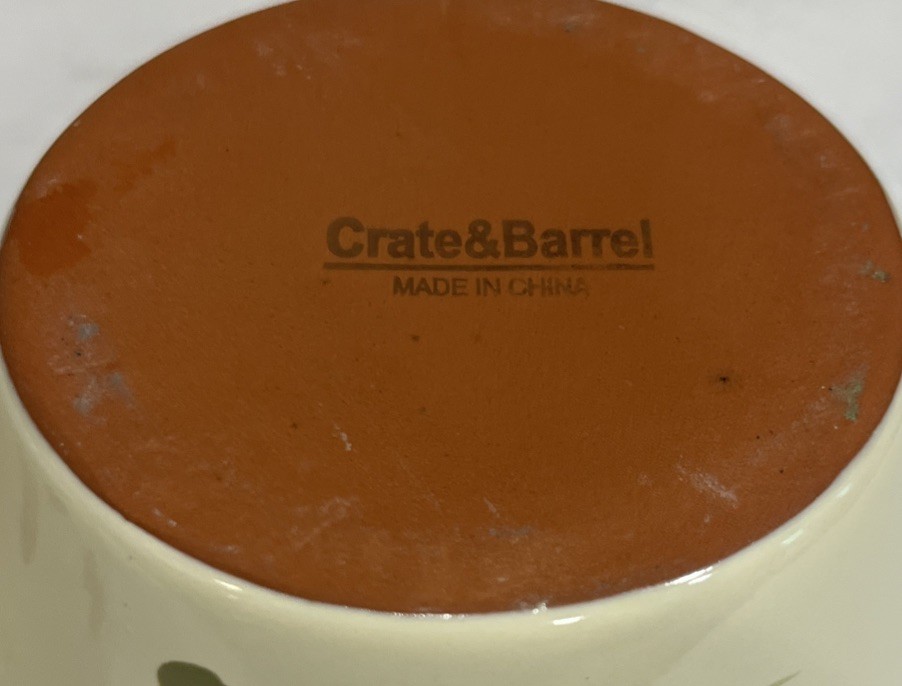 (2) CRATE & BARREL PROVENCE rustic OLIVE BRANCH Terracotta Serving Dip Bowls