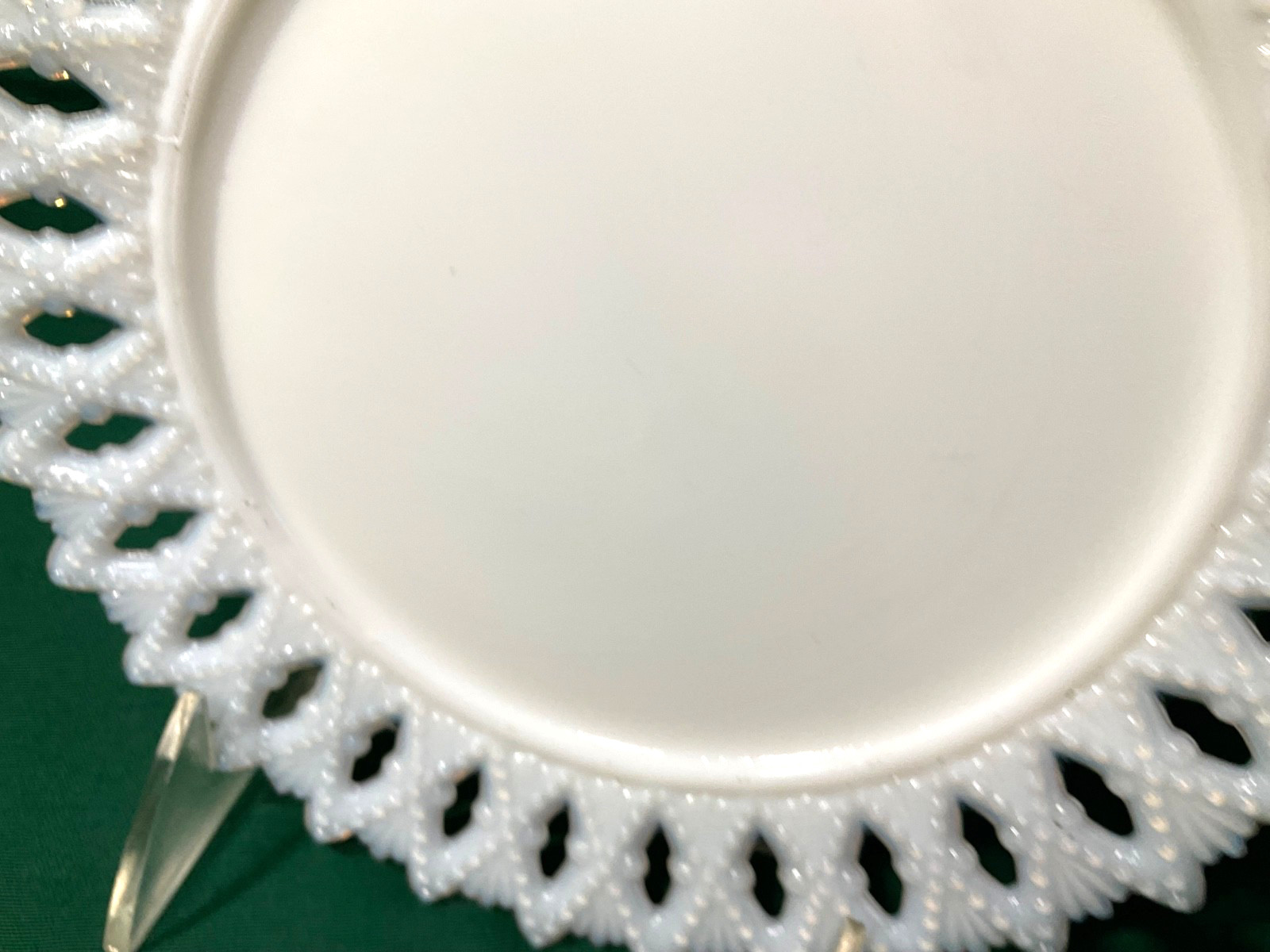 Vtg Kemple Milk Glass Iridescent Sheaf of Wheat Reticulated Rim Plate Party Dish