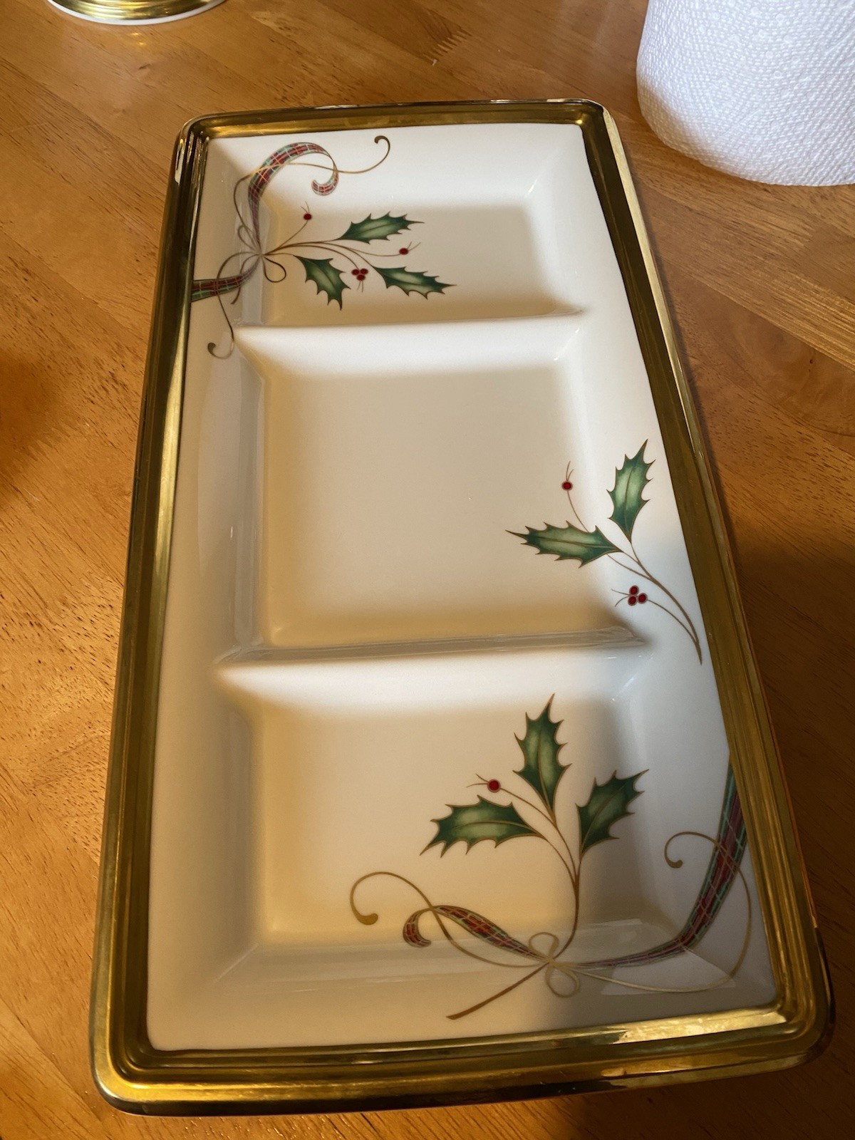 LENOX HOLIDAY NOUVEAU GOLD ONE DIVIDED APPETIZER TRAY/ PLATTER 16”