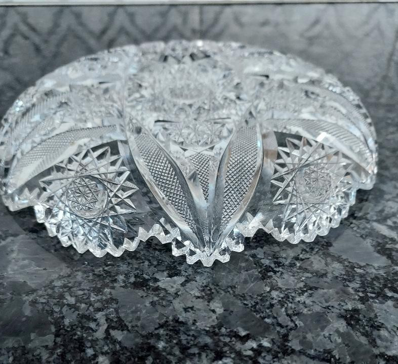 American Brilliant Cane in Cane Hobstar Cut Glass Bowl VTG Saw Tooth ABP 6 3/4″