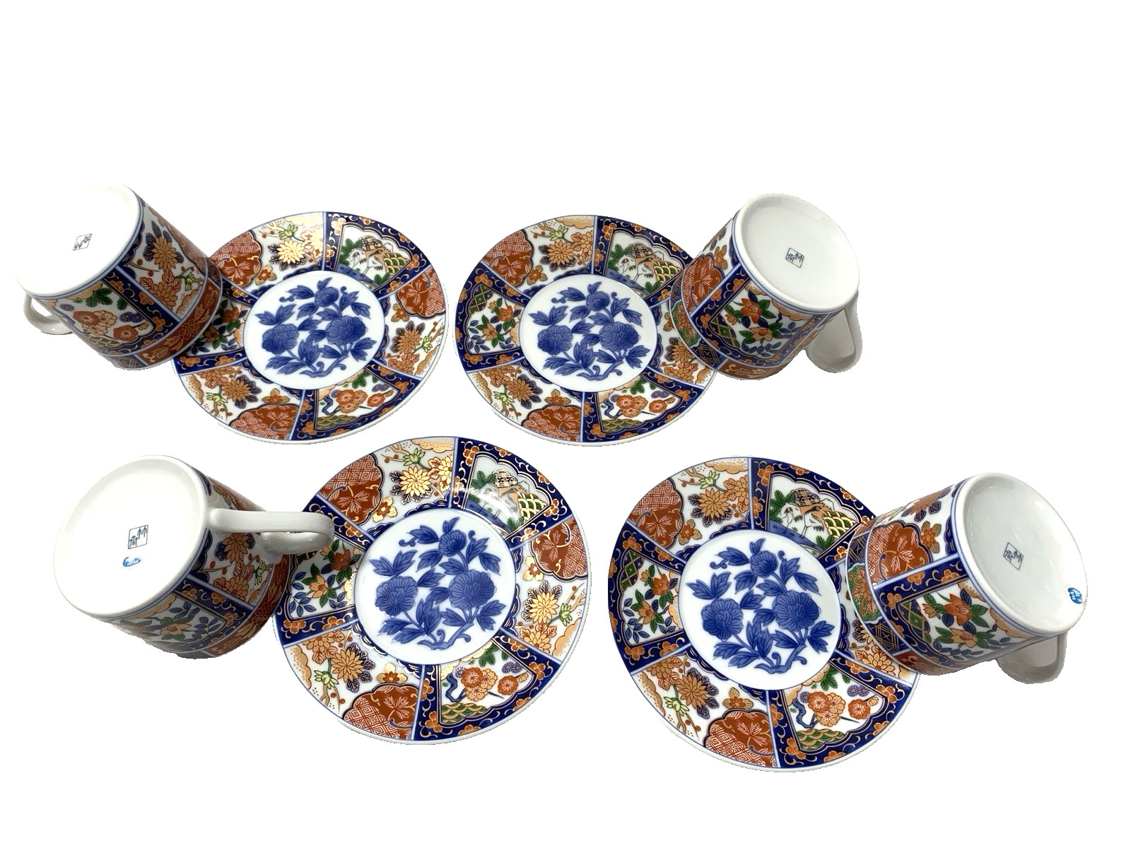 GUMPS KARAKUSA IMARI SET 4 COFFEE TEA CUP&SAUCER 2 SETS AVAIL RED BLU GREN GILT