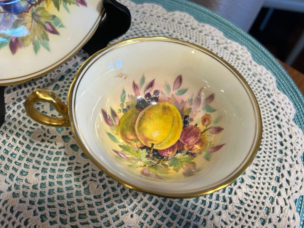 VTG Royal Chelsea Teacup & Saucer matched Set signed F. Key hand painted 1940 s