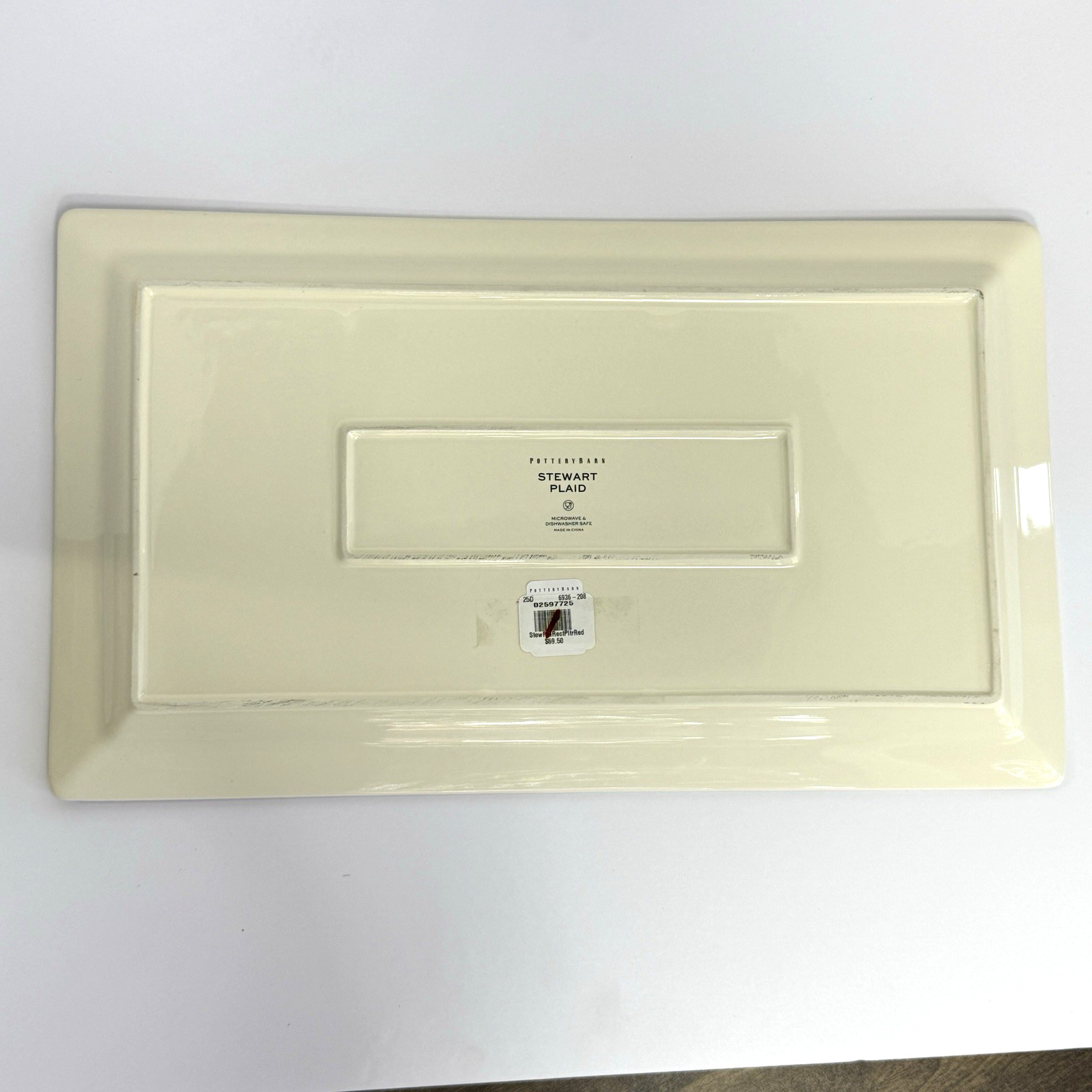 POTTERY BARN STEWART PLAID STONEWARE RECTANGULAR PLATTER 17.25 x 10″ ~ RED