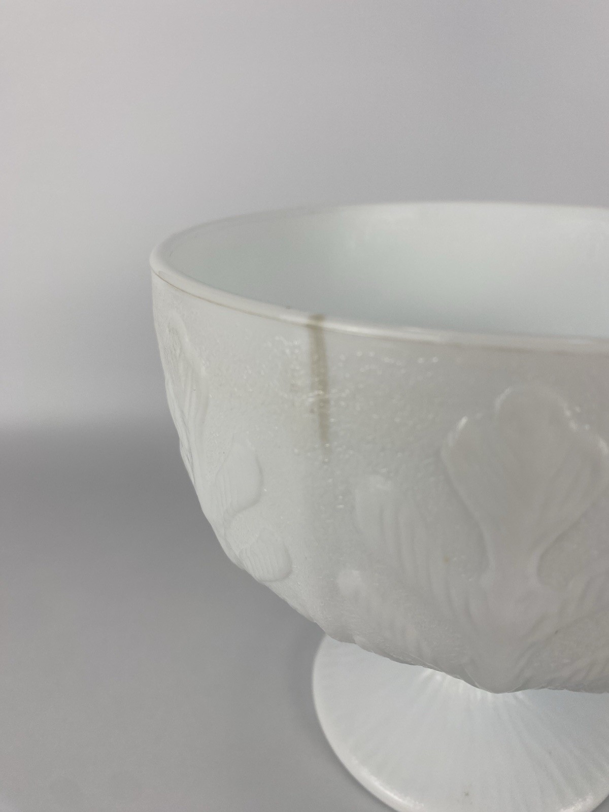 FTD Milk Glass Pedestal Bowl White Floral Compote Dish Vintage Discoloration