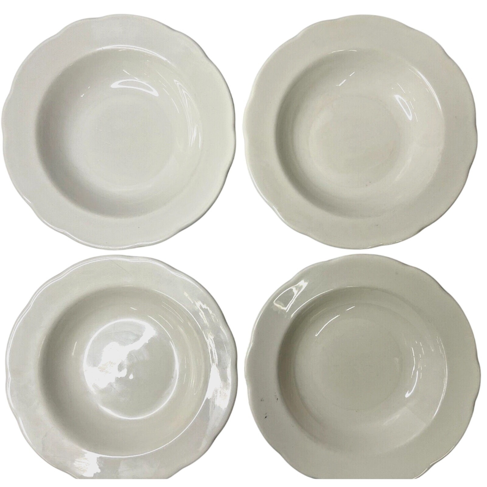 Lot of 4 Buffalo China Off White Scalloped Luncheon Plates 8 3/4 inches