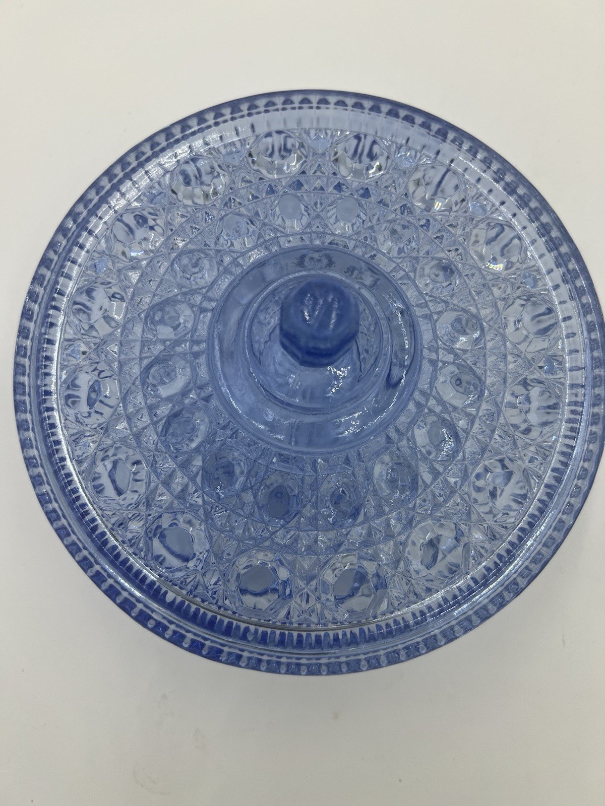 Indiana Glass 7.5 Inches Round Windsor Covered Candy Dish Blue Button Pattern