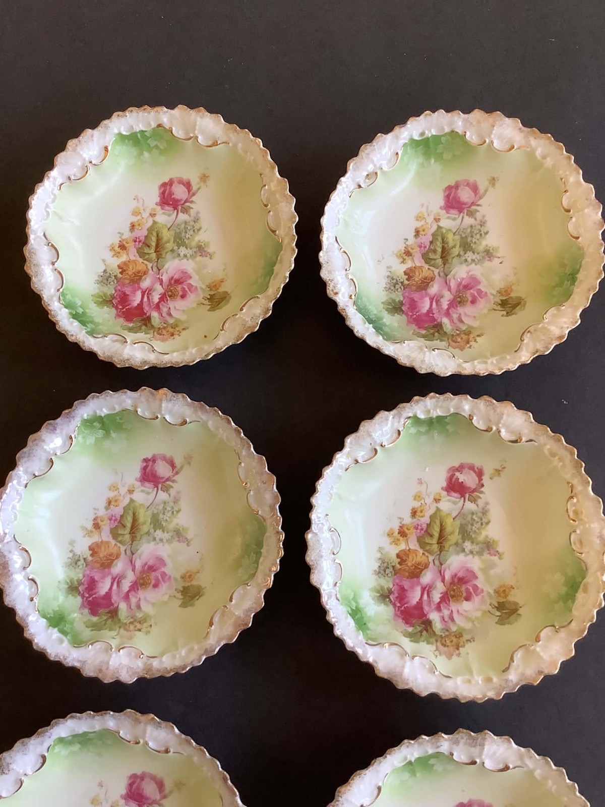 RS Prussia Antique 5″ Porcelain Serving Bowls Featuring Lovely Rose Motif No Dmg