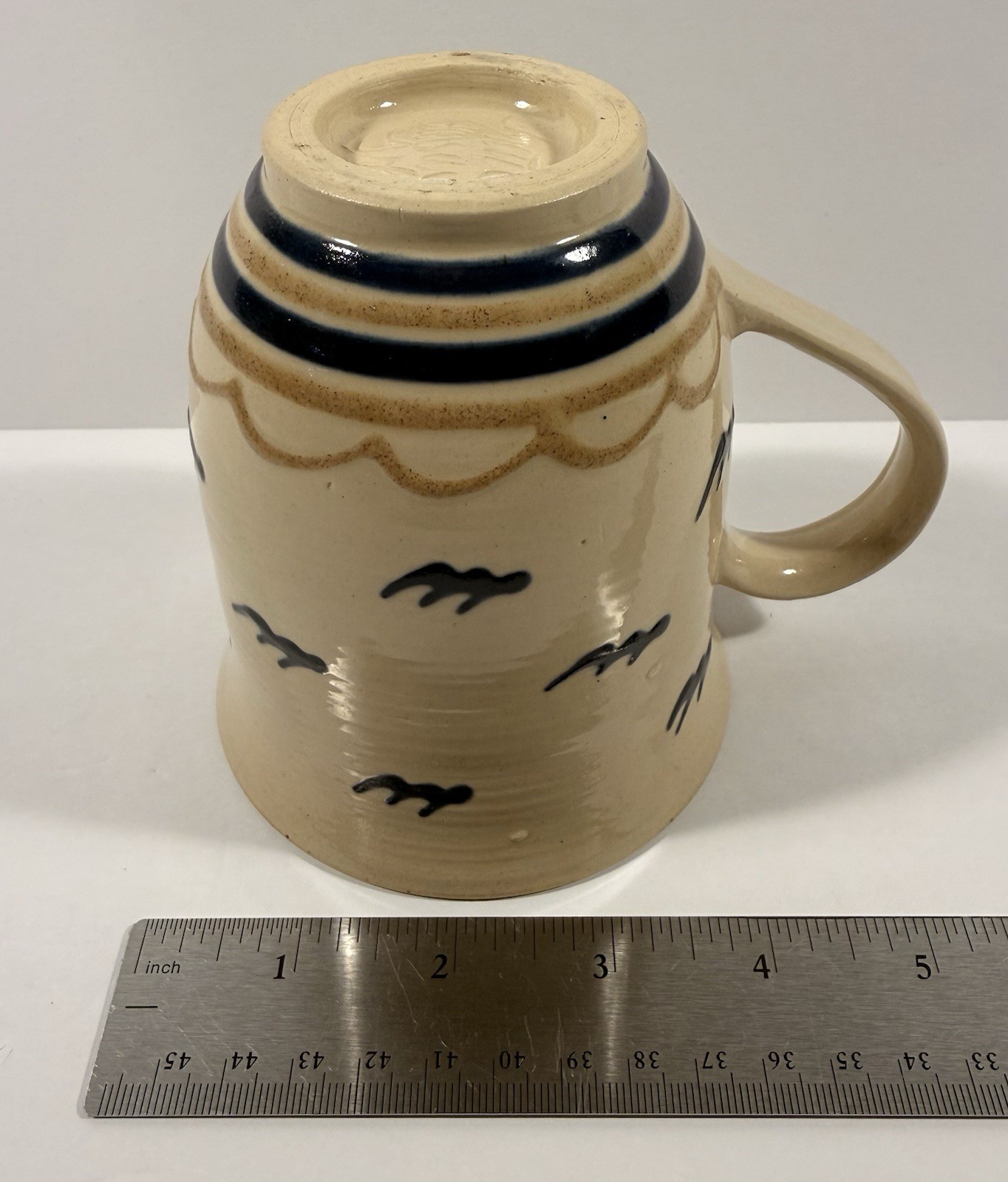 Gail Hardin 1997 Signed Studio Pottery Mug Kentucky Slip Trailed Berry Bird Clay