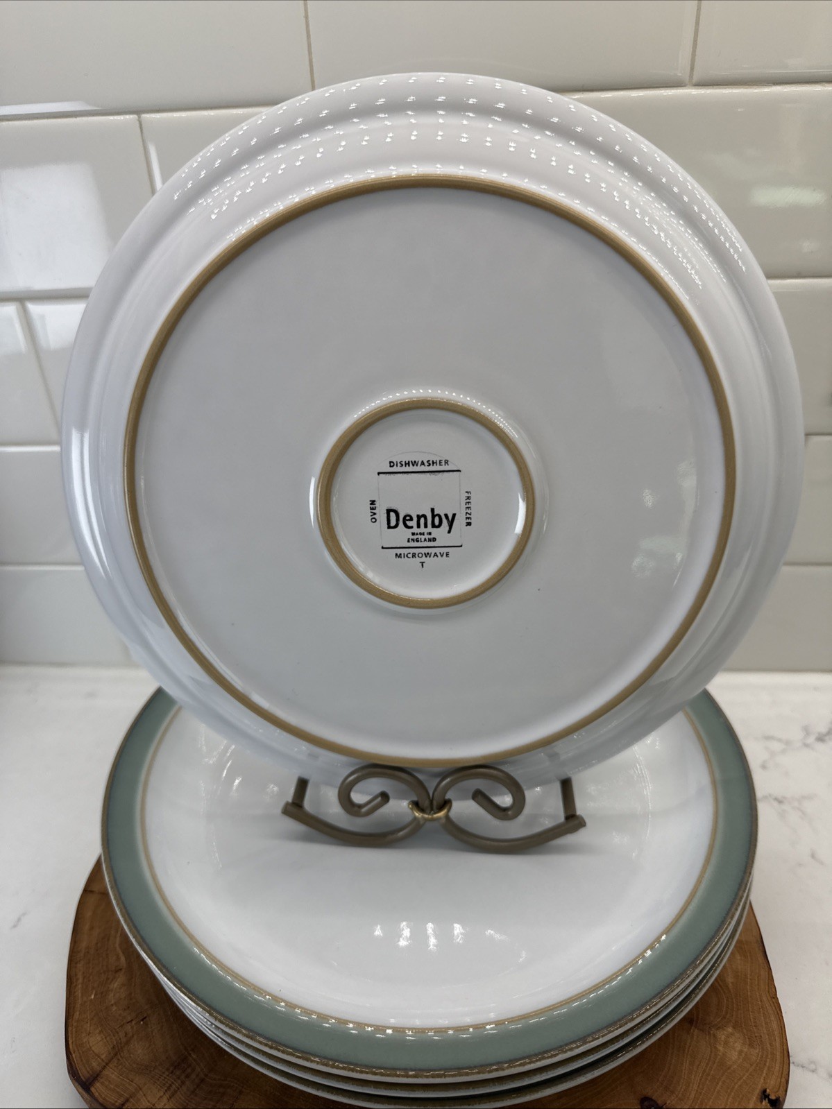4-Denby England Regency Green 10 3/8″ Dinner Plates