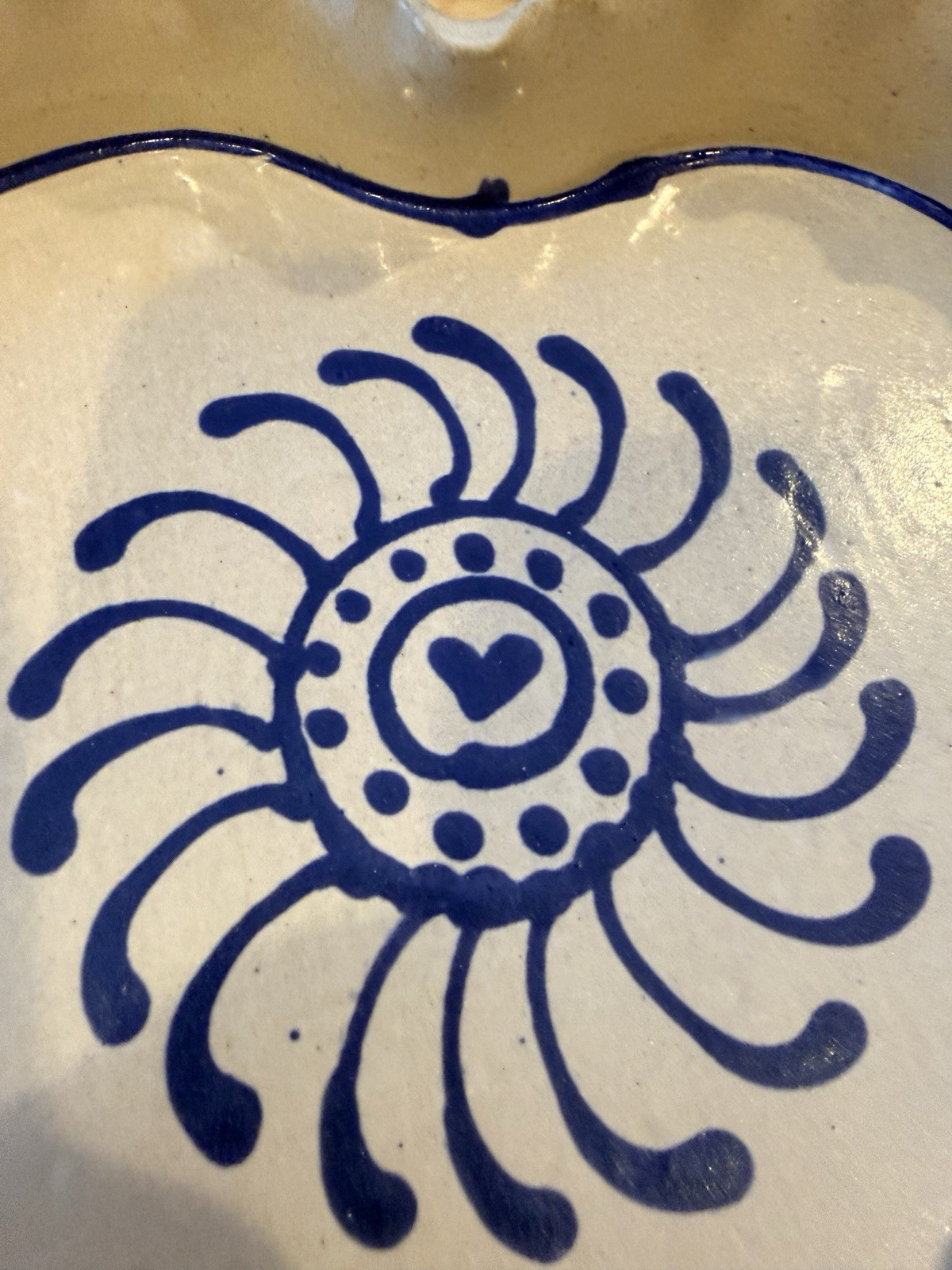 Vintage Kemper Pottery Heart Dish Oneonta NY Blue Floral Stoneware Baker 1988