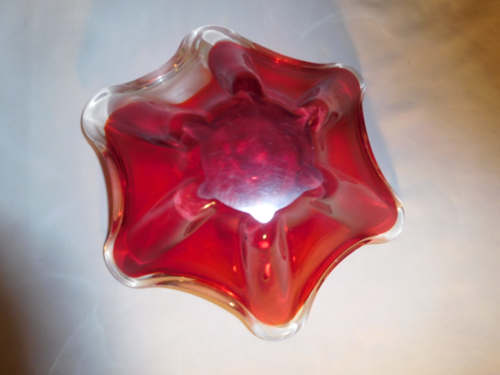 Vintage Red & Clear Six Pointed Hexagonal Glass Bowl