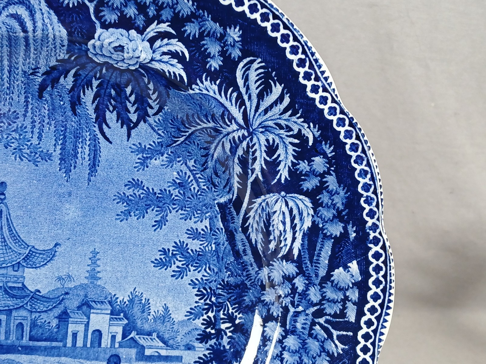 Clews Weeping Willow Border #09 Blue Historical Transferware Plate C.1814-1834