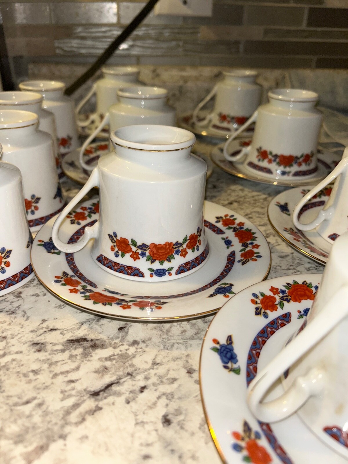 CROWN MING – 7 Pc Set – Fine Bone China Jian Shiang Tea Cup w/ Plates