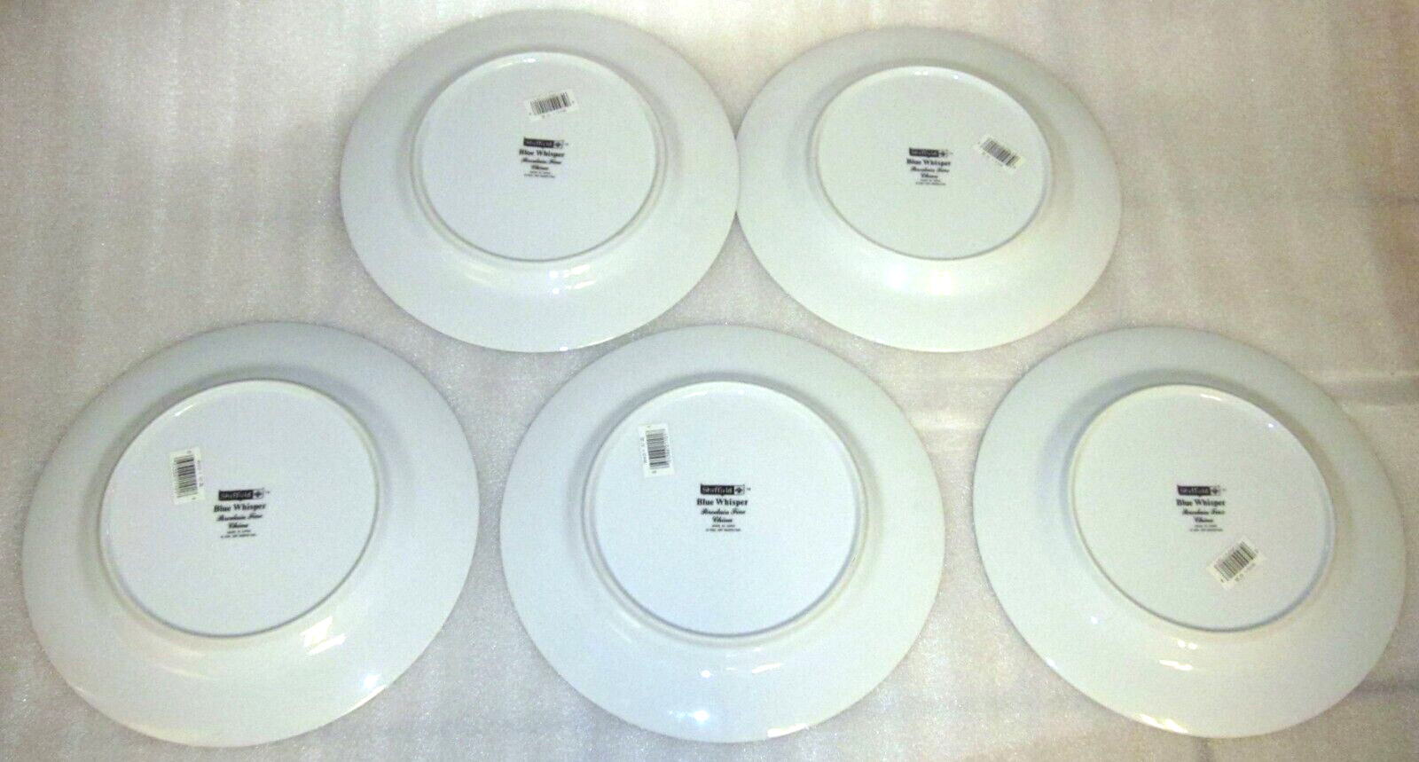 SET OF 5 ~ NEW ~ SHEFFIELD Fine China BLUE WHISPER 10 3/8″ DINNER PLATES JAPAN