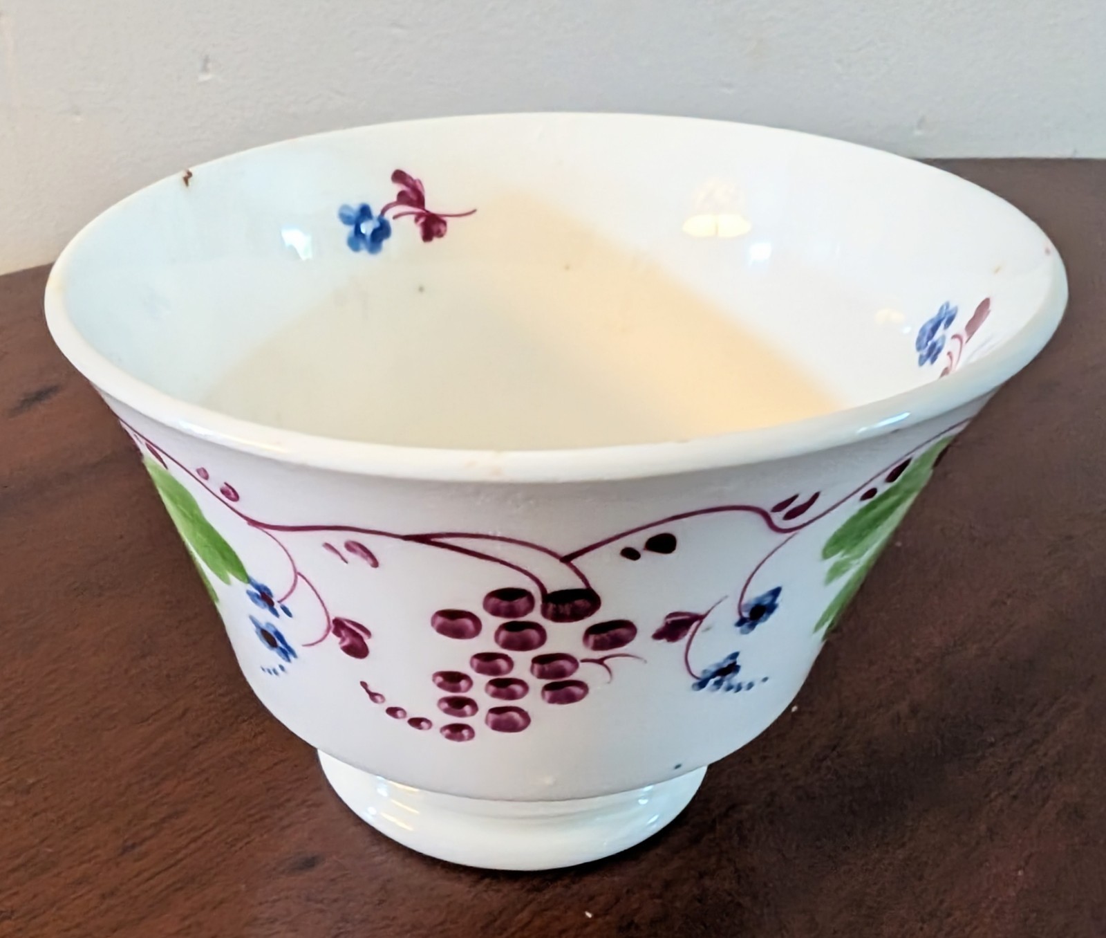 Antique 1830s Handpainted Porcelain Handless Cup & Saucer ~ Grape & Vine