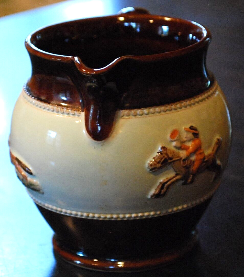 Vtg 1930’S BOURNE DENBY DERBY POTTERY FOX HUNT Creamer/Pitcher England 4″ Glazed