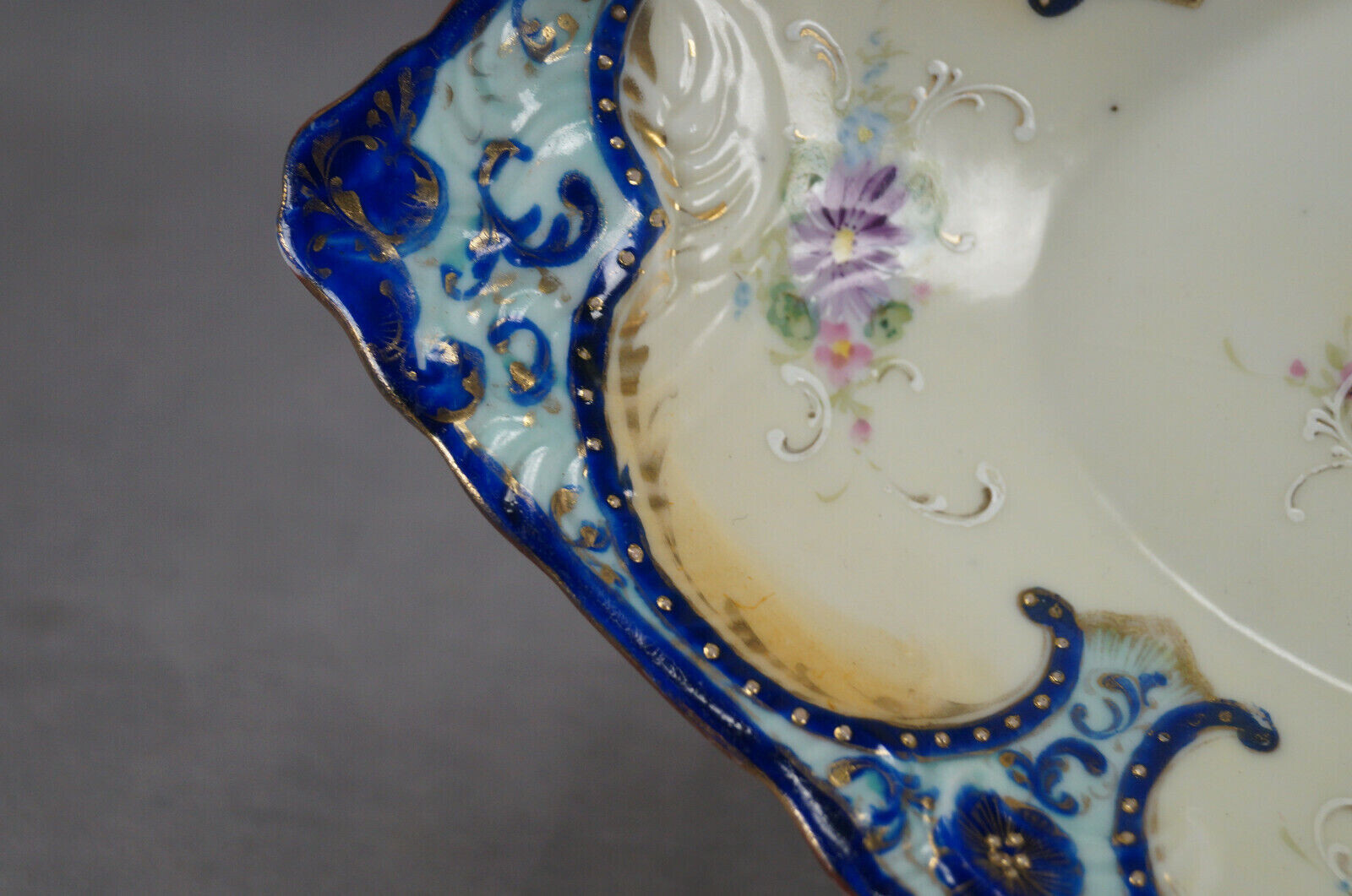 Nippon Hand Painted Floral Cobalt Blue Yellow & Gold Beaded & Scrollwork Bowl