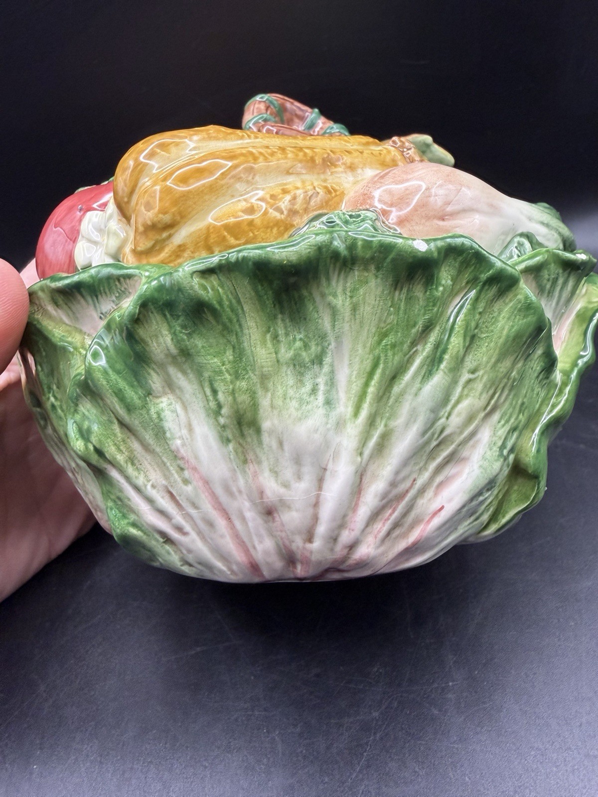 Vtg Fitz& Floyd Classics Ceramic Bowl W/Lid “Gardening Gourmet” 5” Tall Majolica