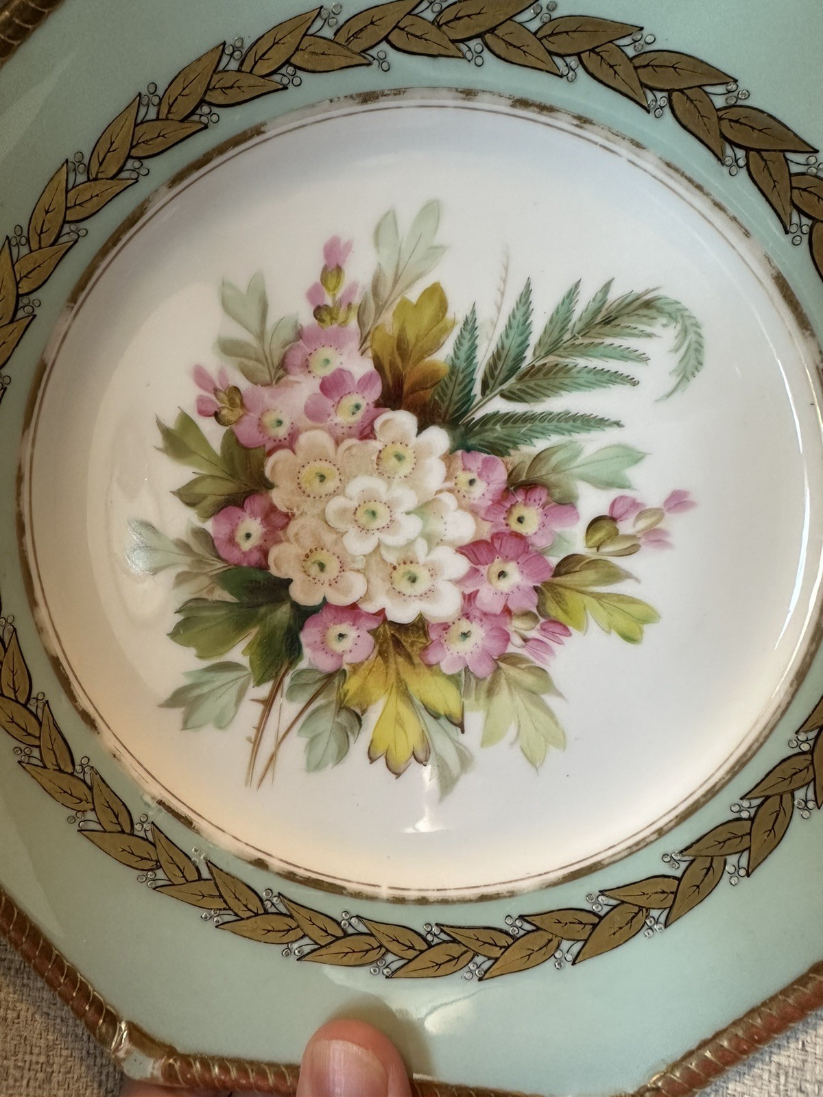 Pair Antique Royal Worcester Botanical hand painted octagonal Plates Floral Gilt