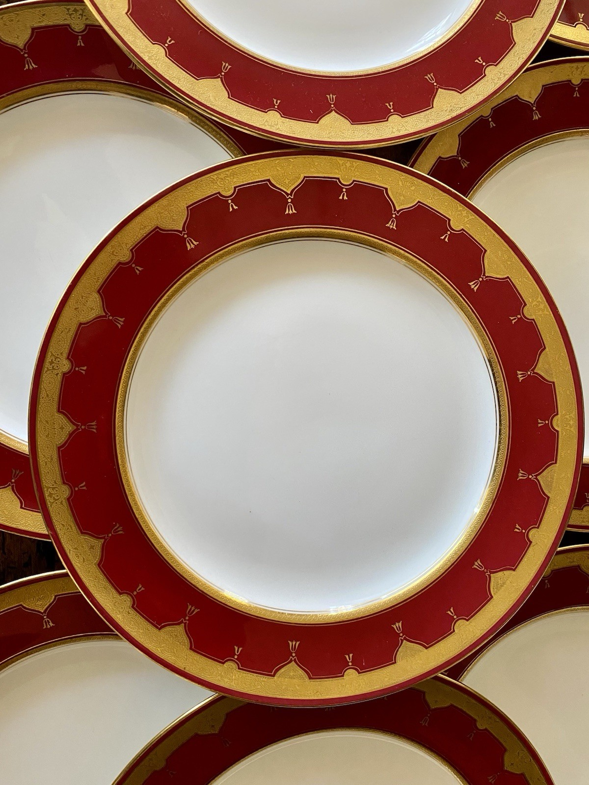 Antique MINTON Set Of 9 Dinner Plates G9561 Red Gold 10.25” Rare Museum Quality